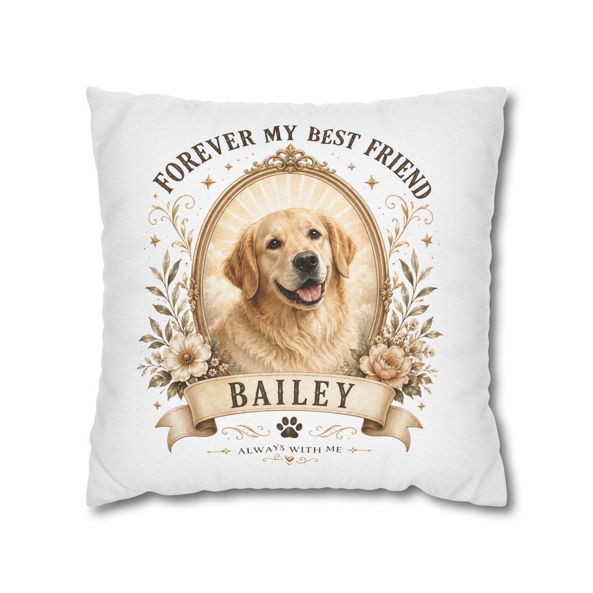 Dog Portrait Pillowcase Milo Bailey Dog Dad Mom— "Forever My Best Friend" Personalized Pet Throw Pillow