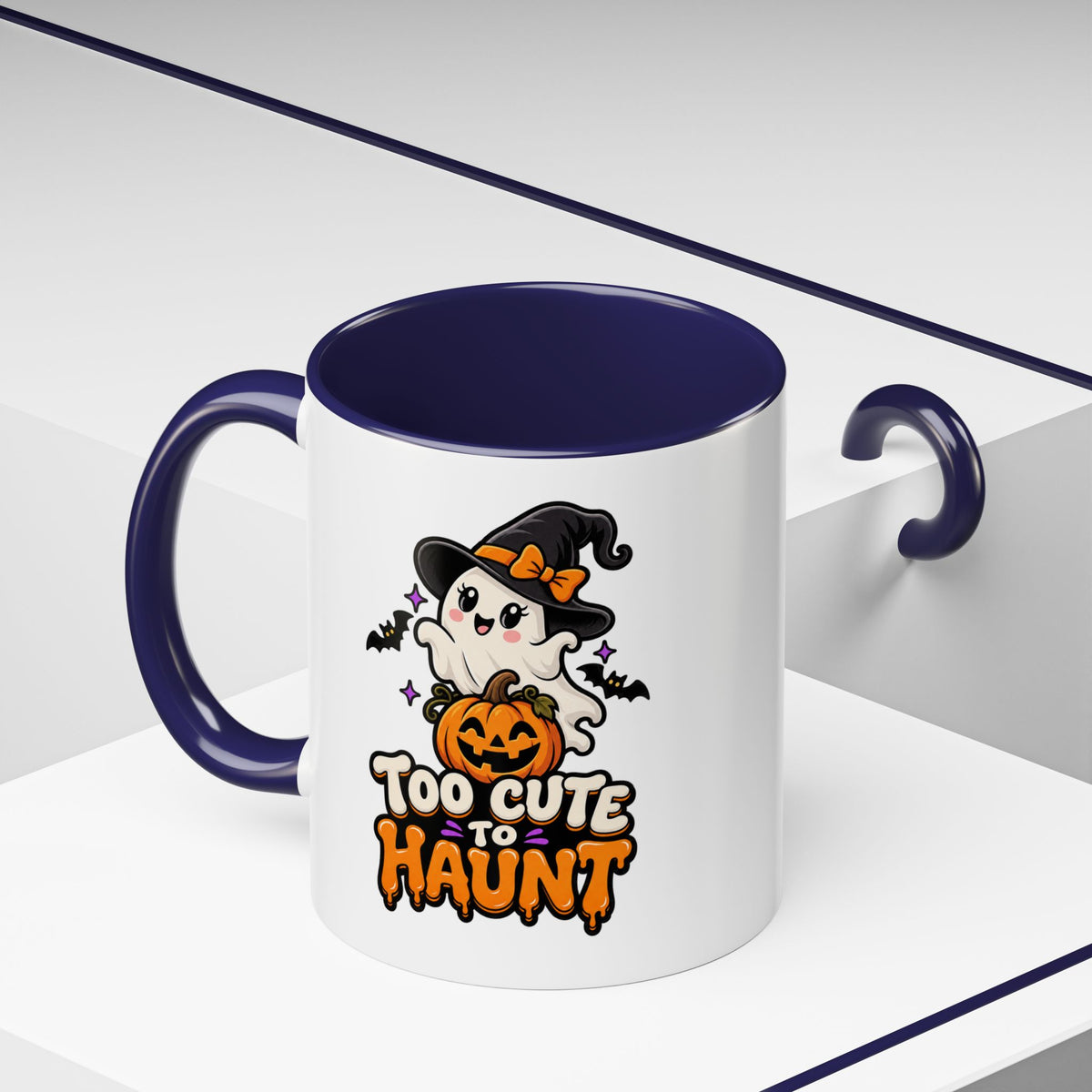 Halloween Coffee Mug - 'Too Cute to Haunt' Ghost Pumpkin Accent Mug