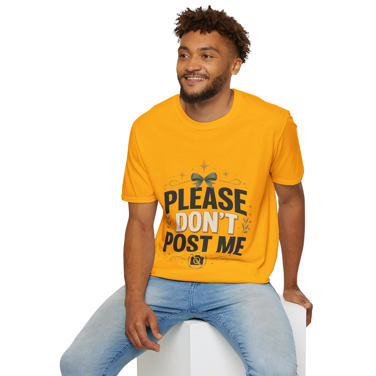 T-Shirt — Please Don’t Post Me Graphic Tee (Cute Bow, Social Media Humor)
