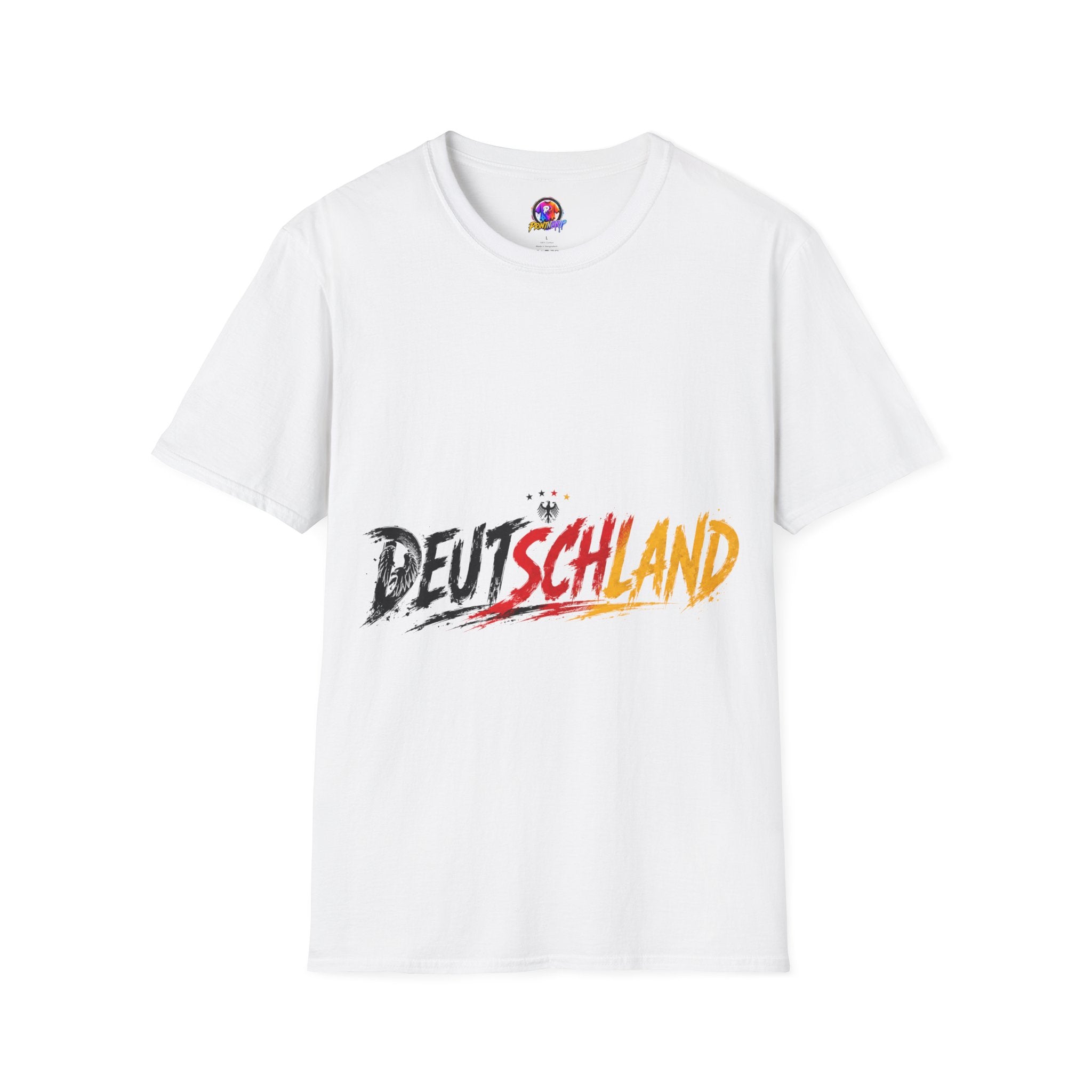 Germany Deutschland Football T-Shirt — Deutschland Script with German Flag Brushstroke