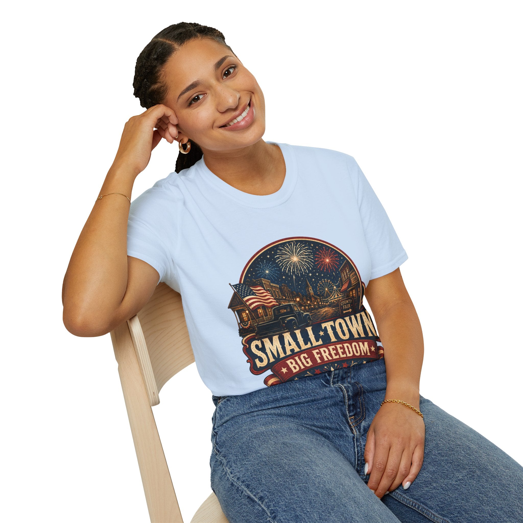 Small Town Big Freedom T-Shirt — Patriotic 4th of July Fireworks Tee