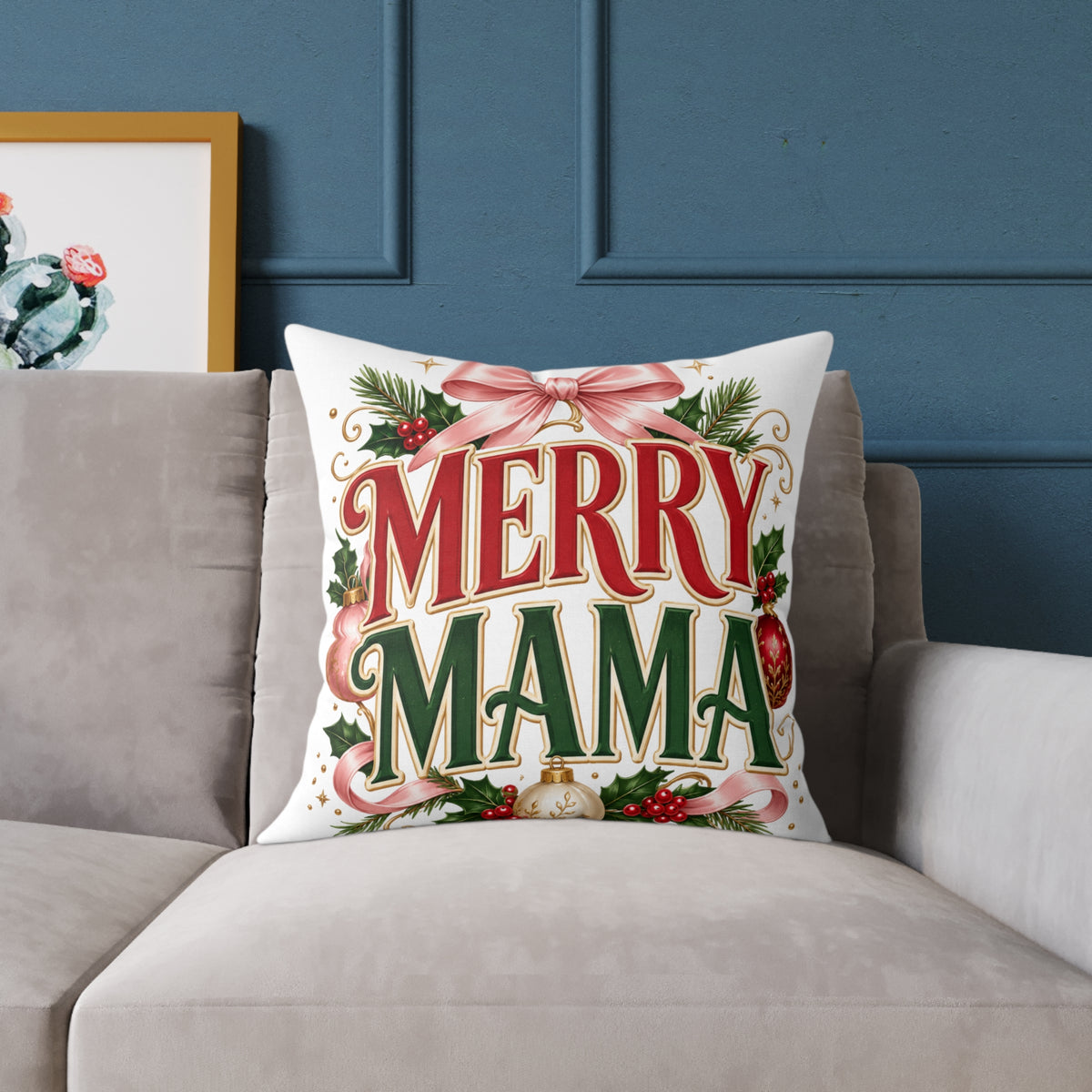Merry Mama Christmas Pillow — Festive Holiday Decorative Throw Pillow for Moms