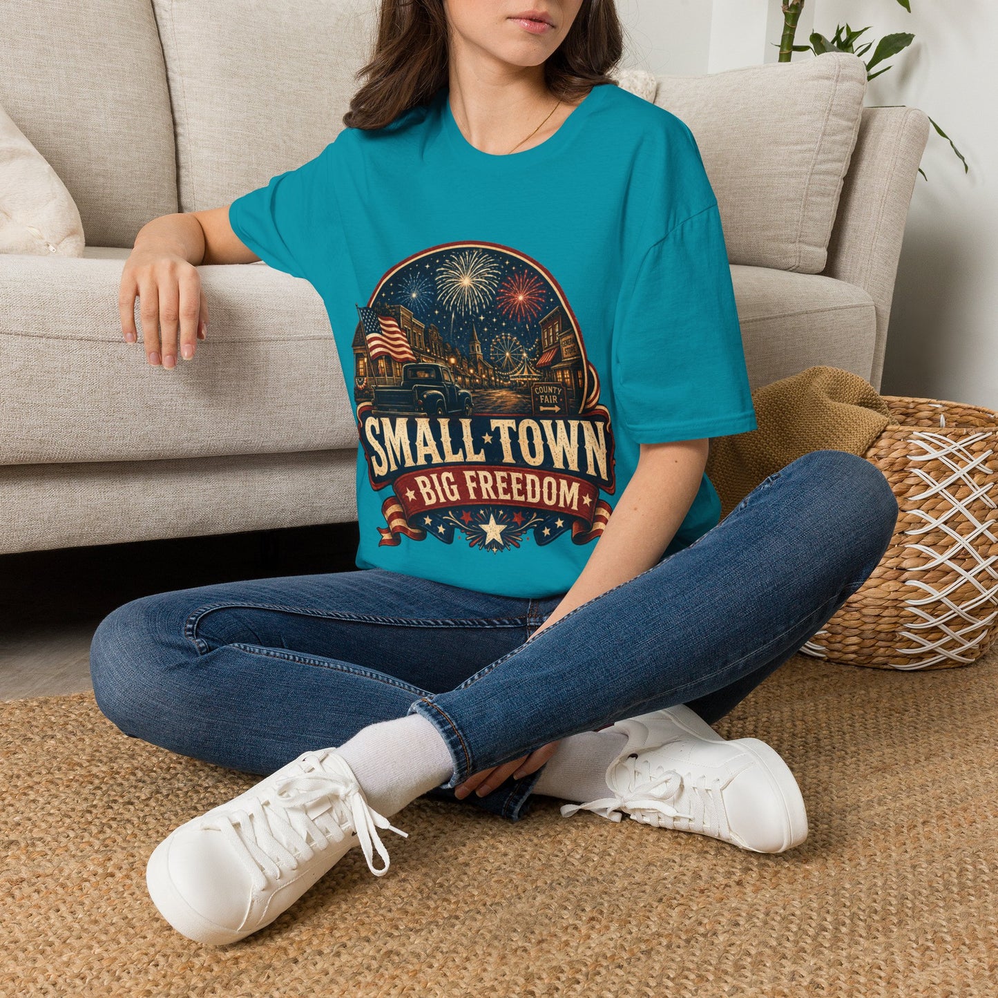 Small Town Big Freedom T-Shirt — Patriotic 4th of July Fireworks Tee