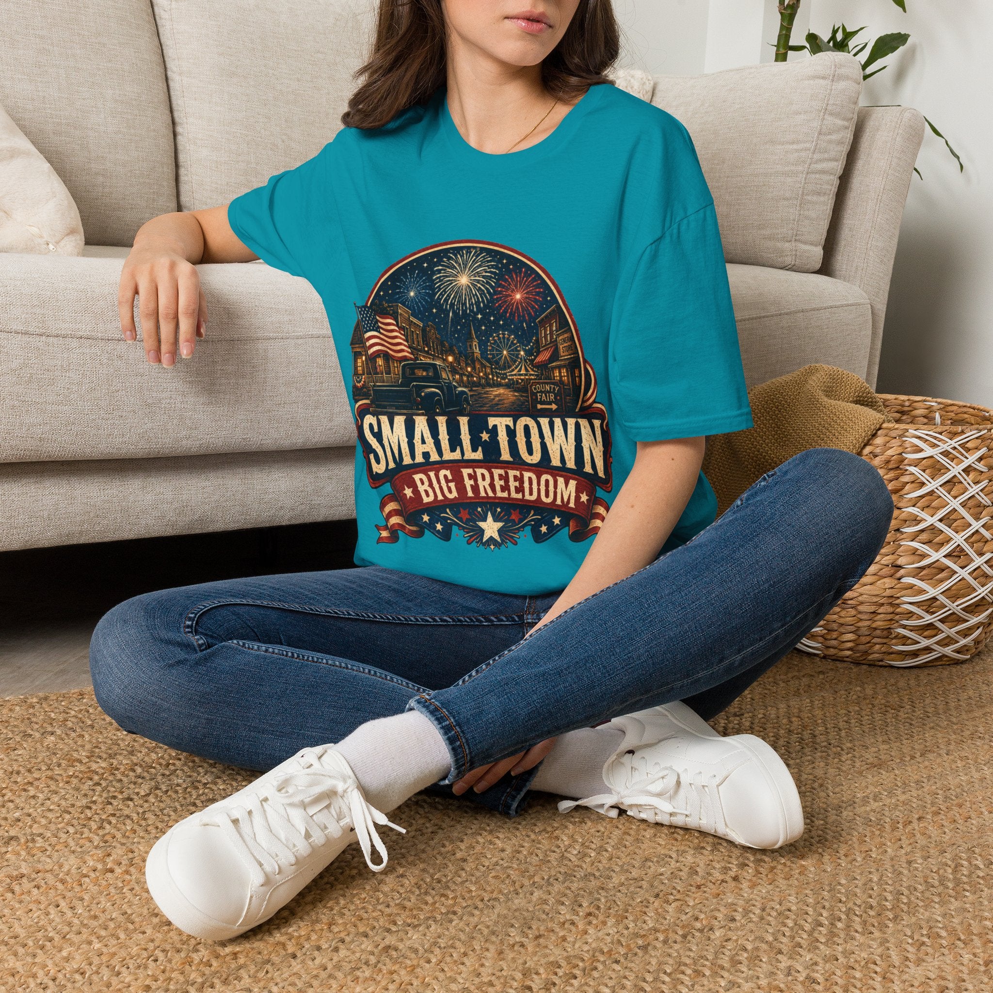 Small Town Big Freedom T-Shirt — Patriotic 4th of July Fireworks Tee