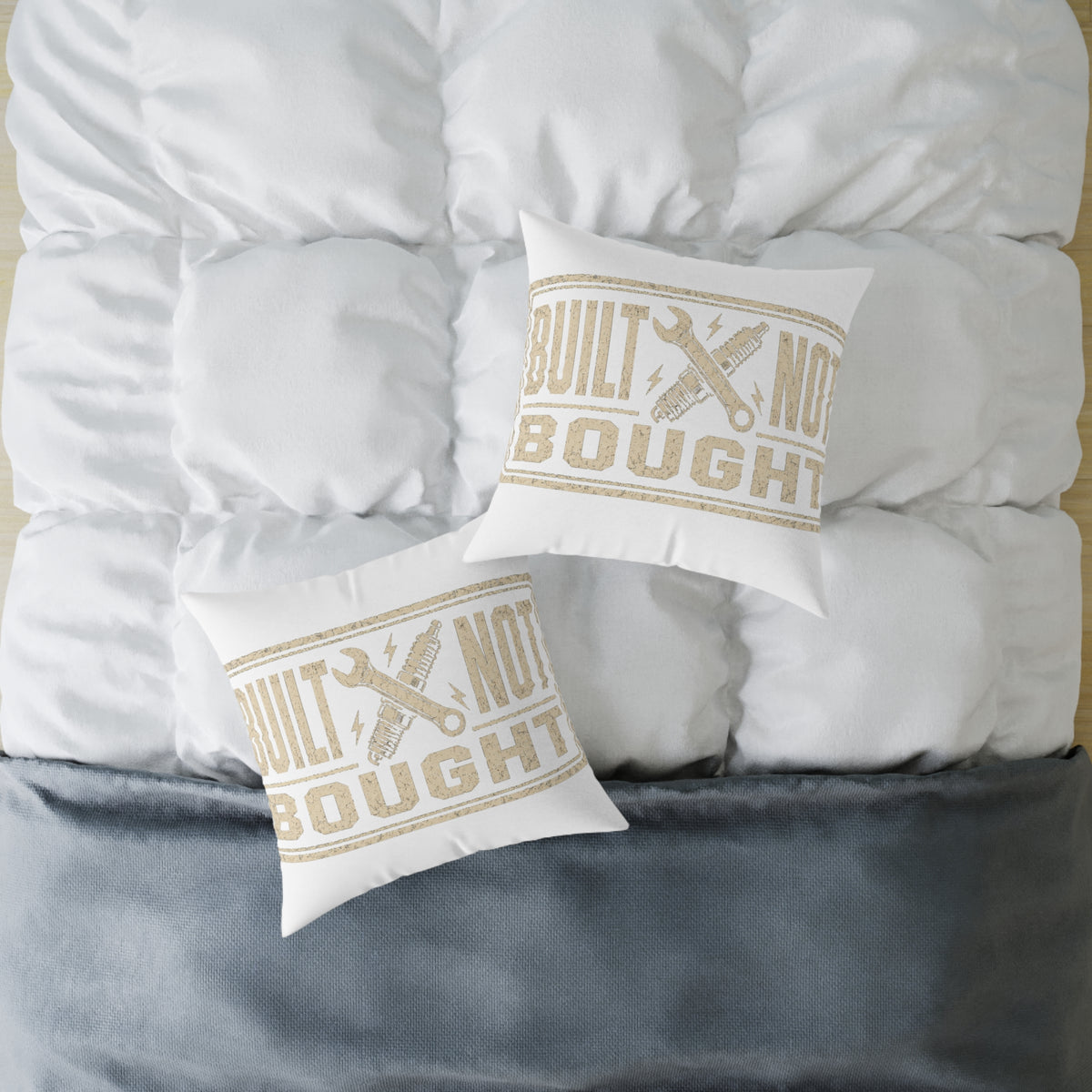 Built Not Bought Throw Pillow Milo Bailey Dog Dad Mom— Rustic DIY Mechanic Accent Cushion