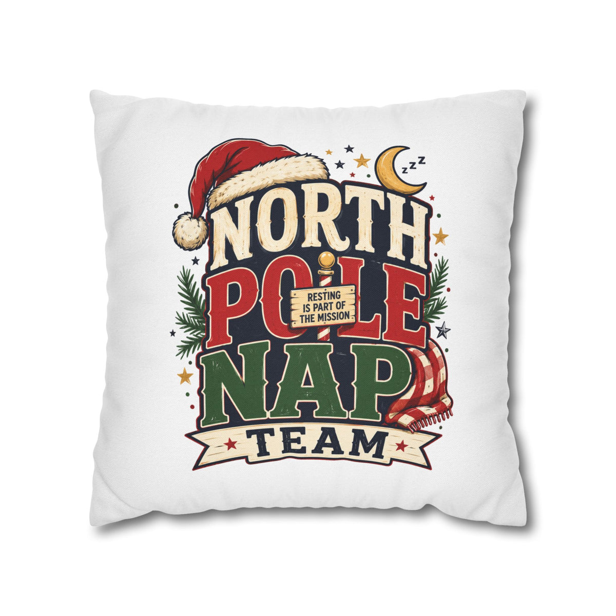 Christmas North Pole Nap Team Pillowcase — Funny Christmas Holiday Throw Pillow Cover