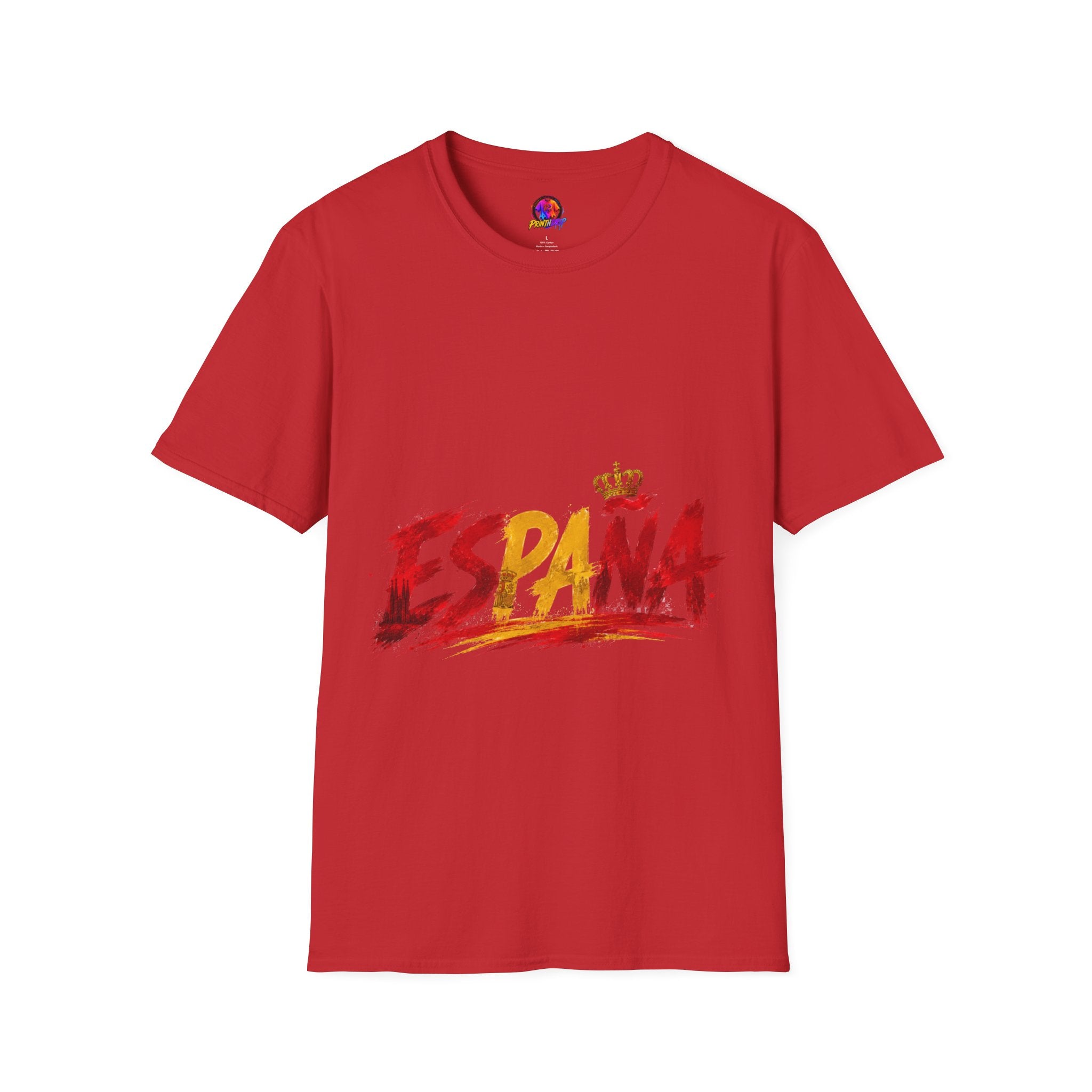 Spain  Graphic T-Shirt — Spanish Flag Brushstroke Design with Crown