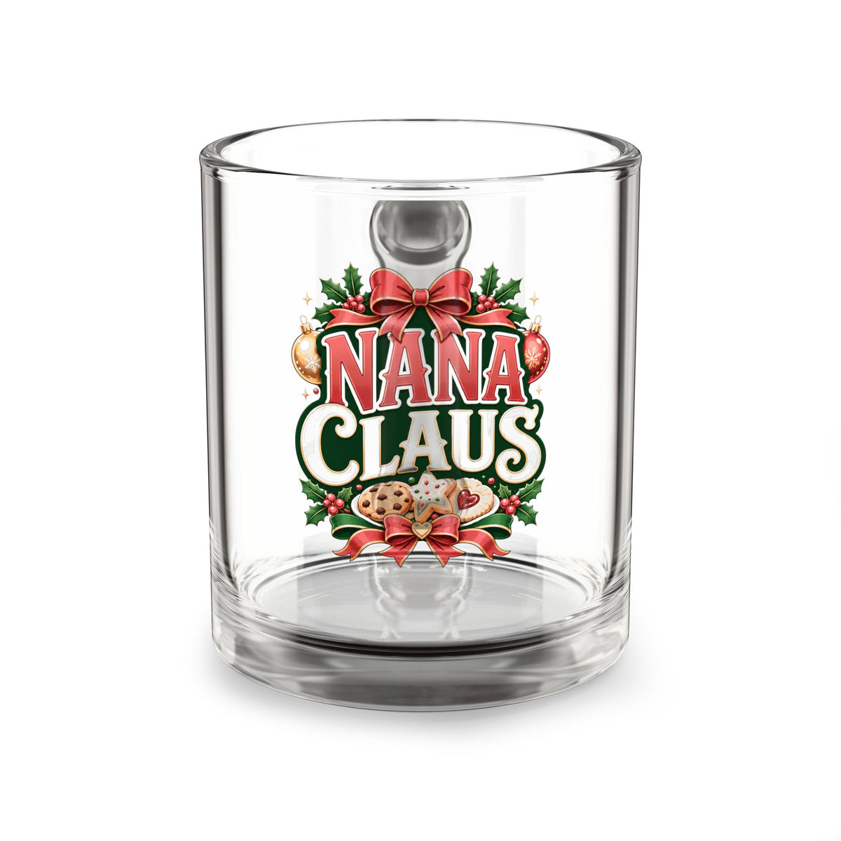 Christmas Glass Mug 10 oz Glass Mug — "Nana Claus" Christmas Holiday Coffee Cup for Grandmas (10 oz)