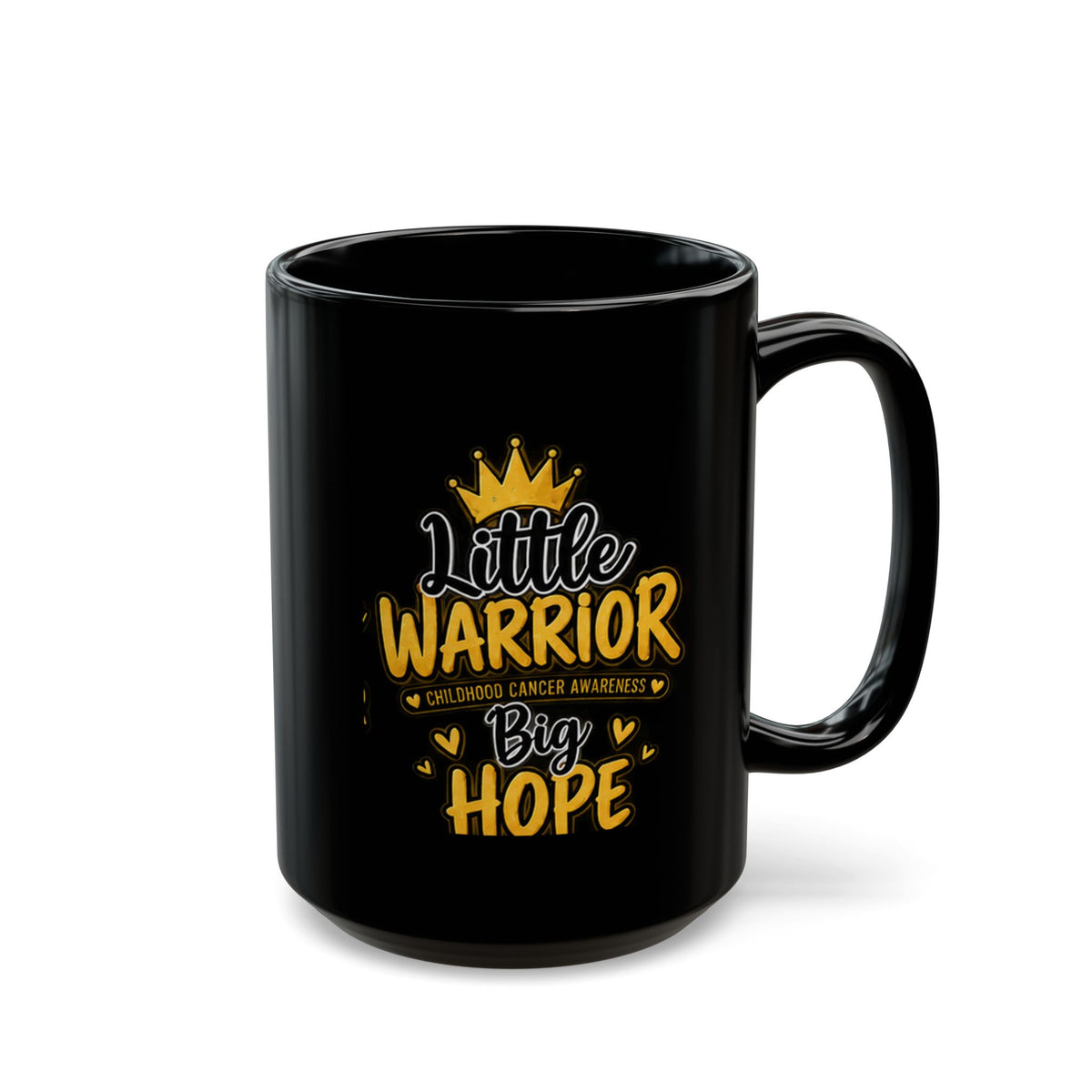 Childhood Cancer Awareness Black Mug — "Little Warrior Big Hope" 11oz/15oz