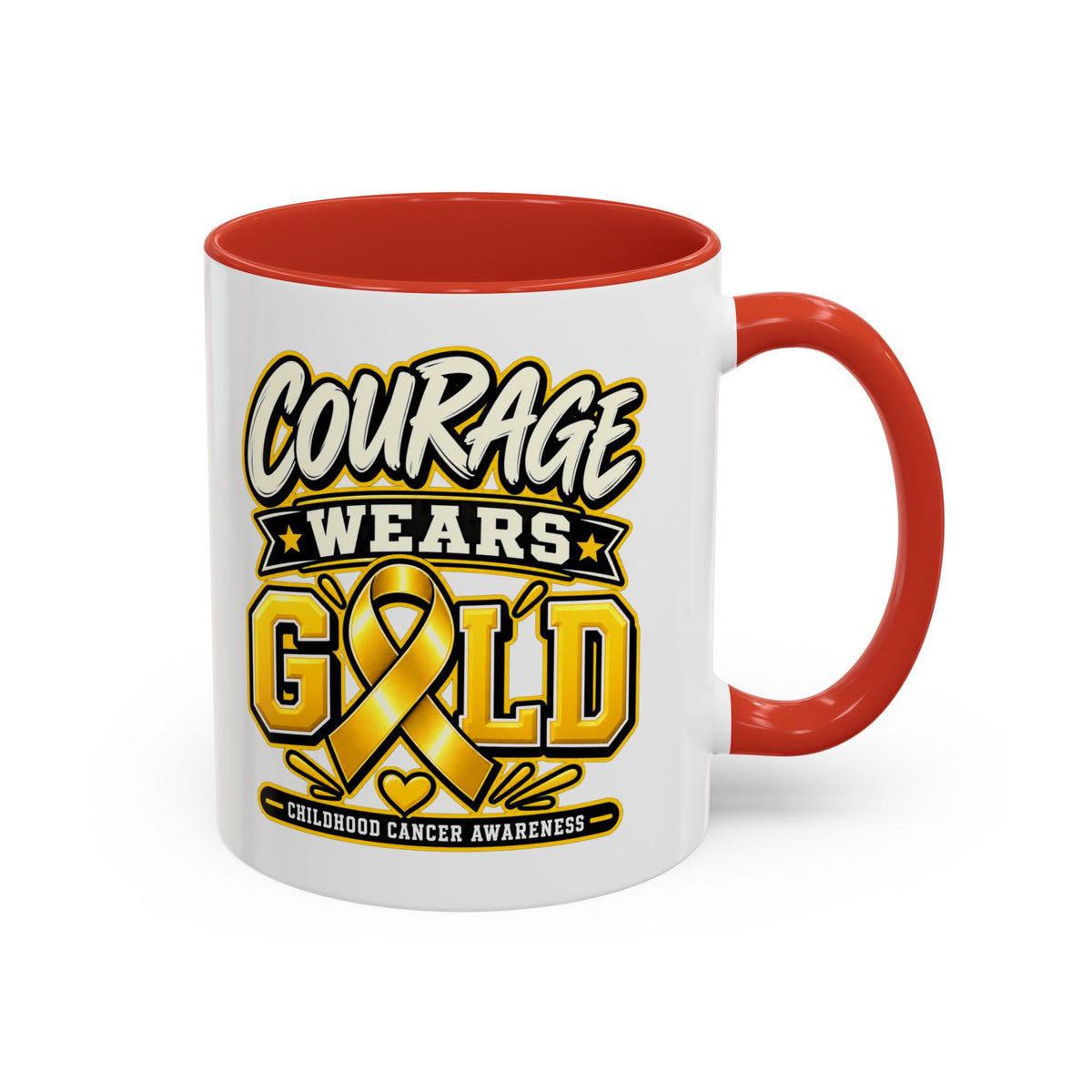 Courage Wears Gold Coffee Mug — Childhood Cancer Awareness Tea Cup