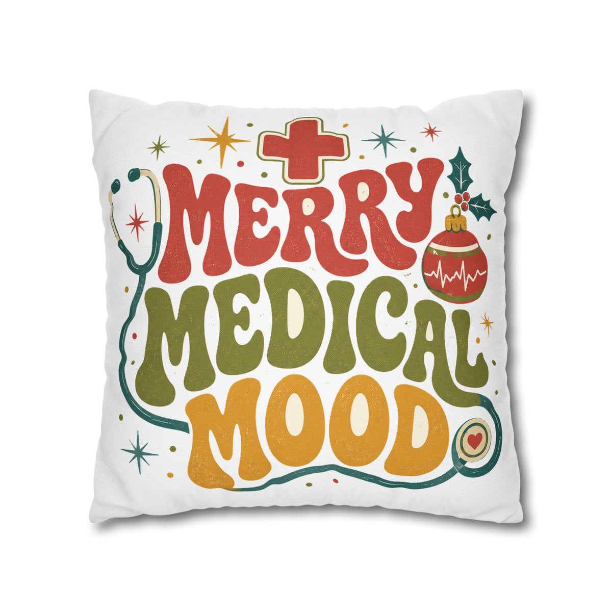 Merry Medical Mood Pillowcase Modern Day Christmas  - Festive Nurse & Doctor Holiday Throw Pillowcase