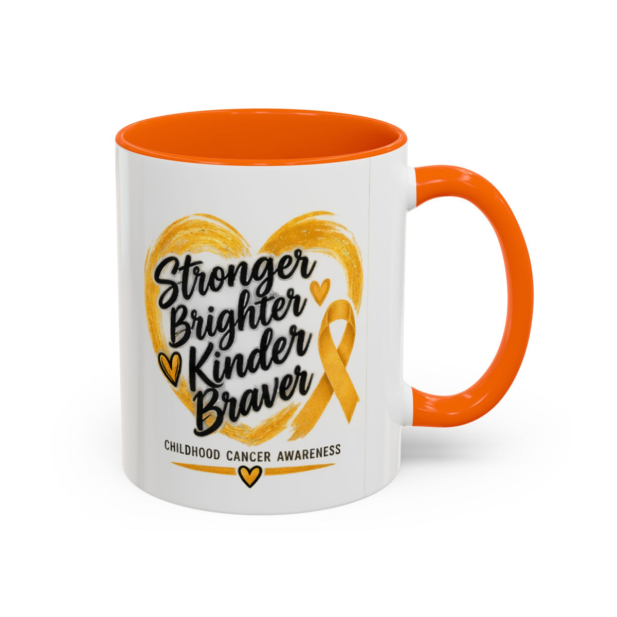 Childhood Cancer Awareness Accent Coffee Mug — "Stronger Brighter Kinder Braver"