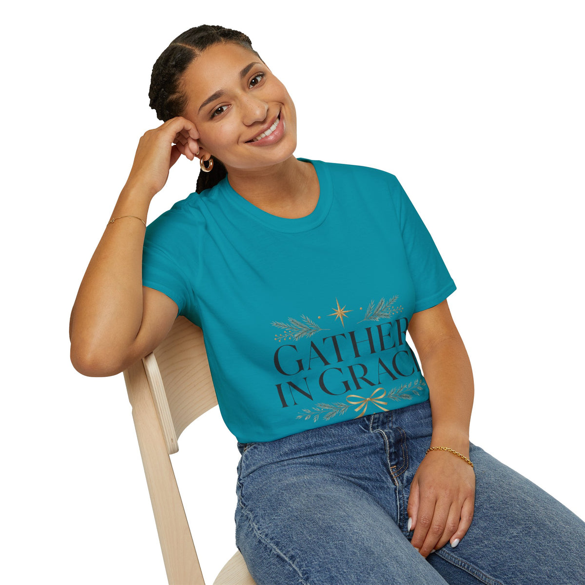 Gather in Grace T-Shirt — Elegant Holiday Floral Typography Tee