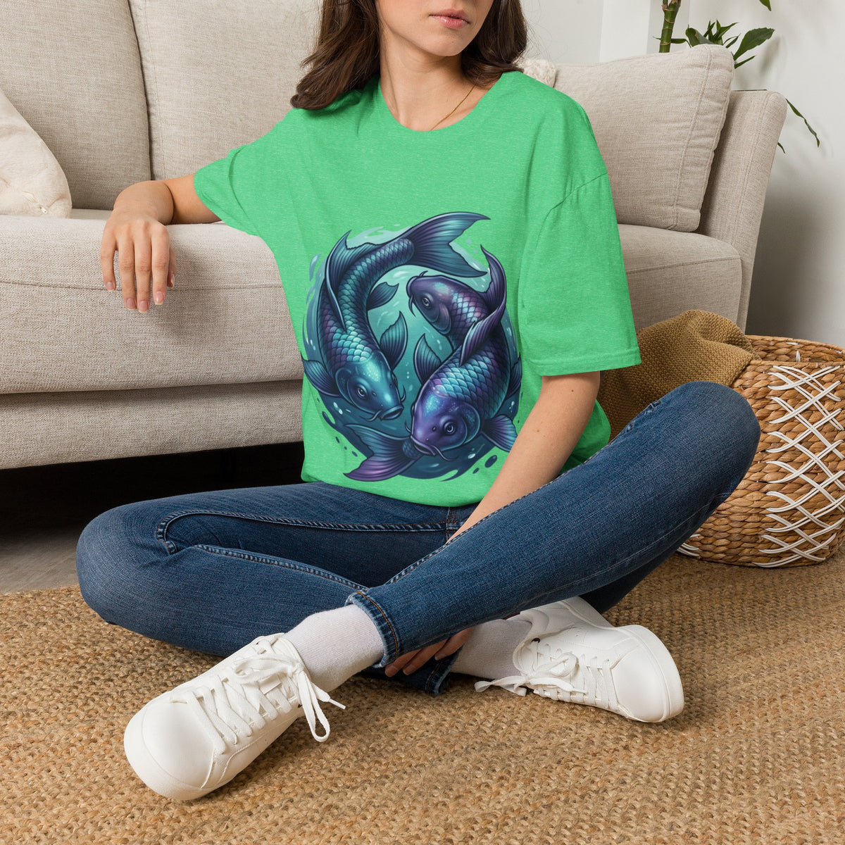 Koi Fish Circle T-Shirt — Artistic Yin Yang Aquatic Tee