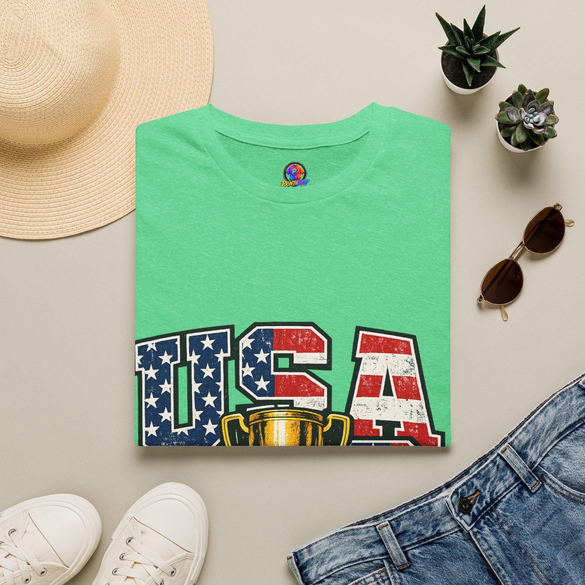 USA Trophy T-Shirt — Patriotic American Flag Graphic Tee