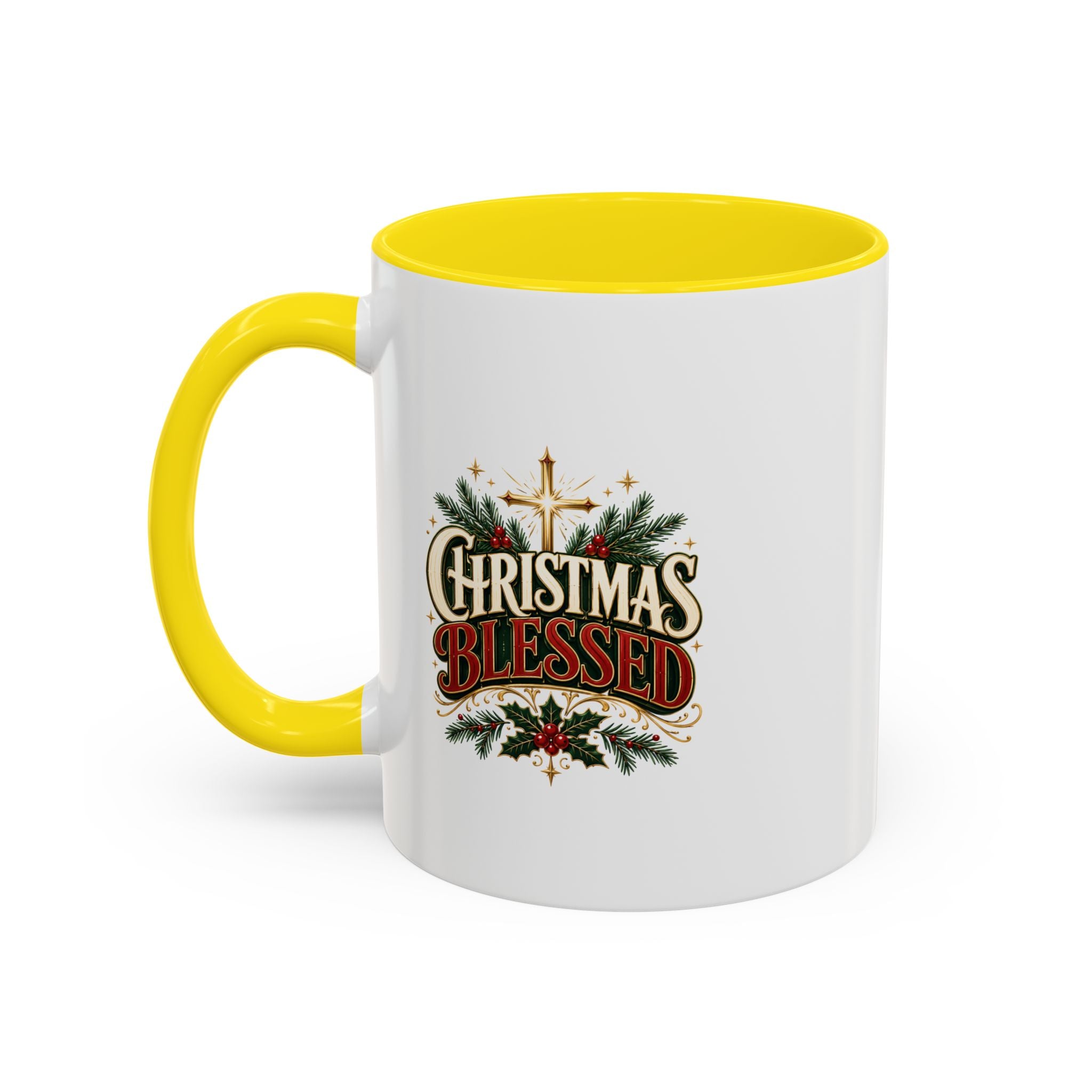 Christmas Blessed Accent Coffee Mug – Holiday Pine & Holly