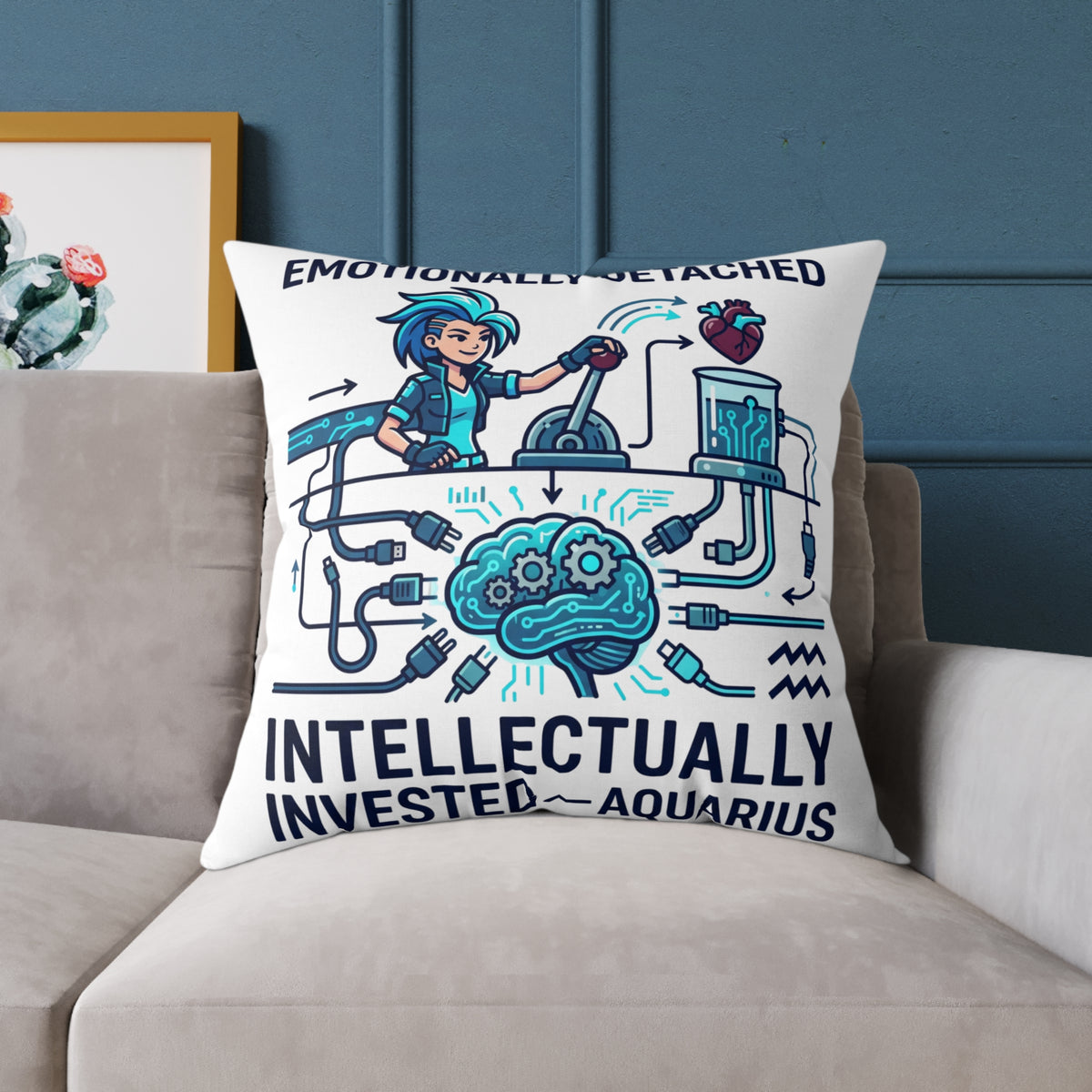Zodiac Aquarius Emotionally Detached Intellectually Invested Square Poly Canvas Pillow