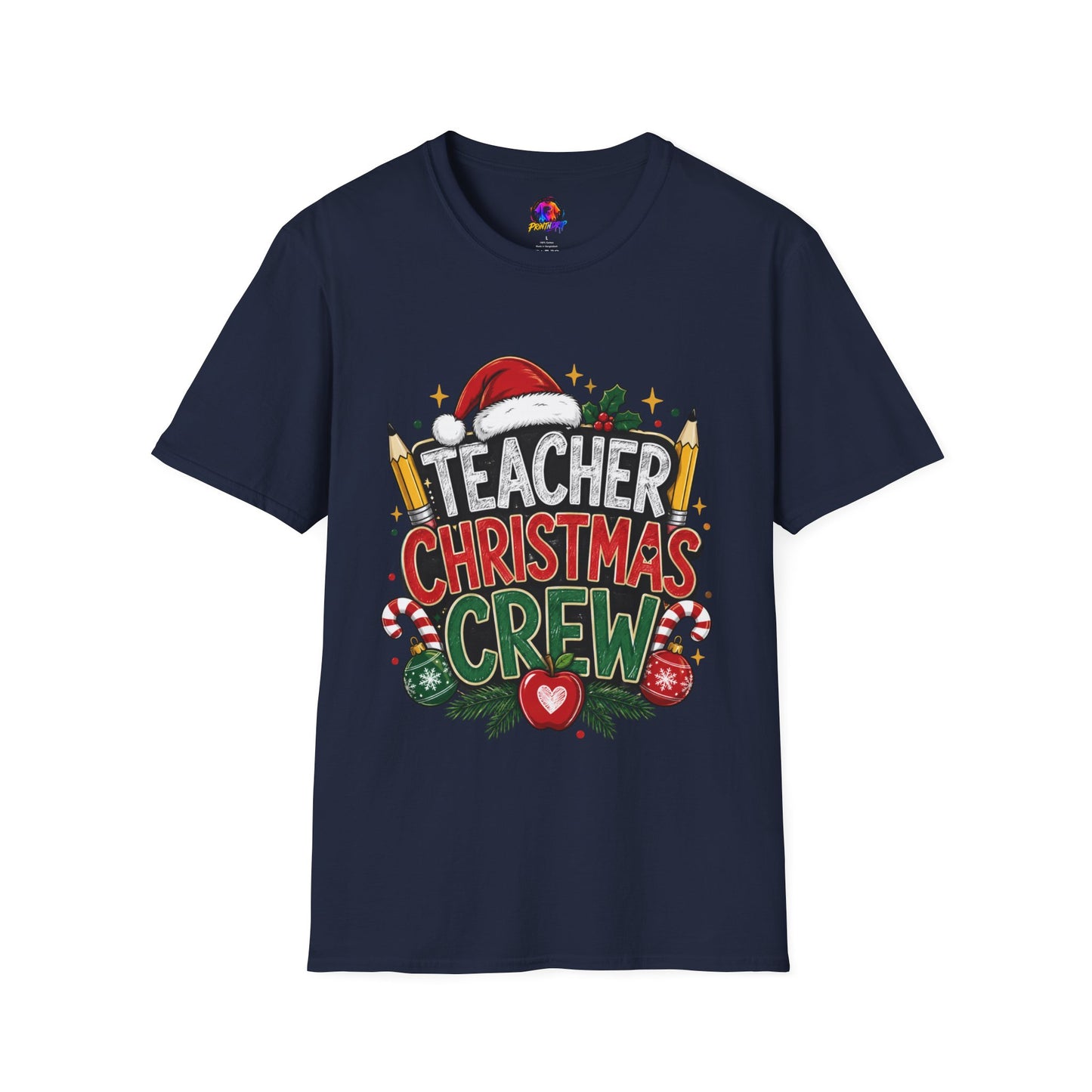 Teacher Christmas Crew T-Shirt — Holiday School Staff Tee with Santa Hat & Pencils