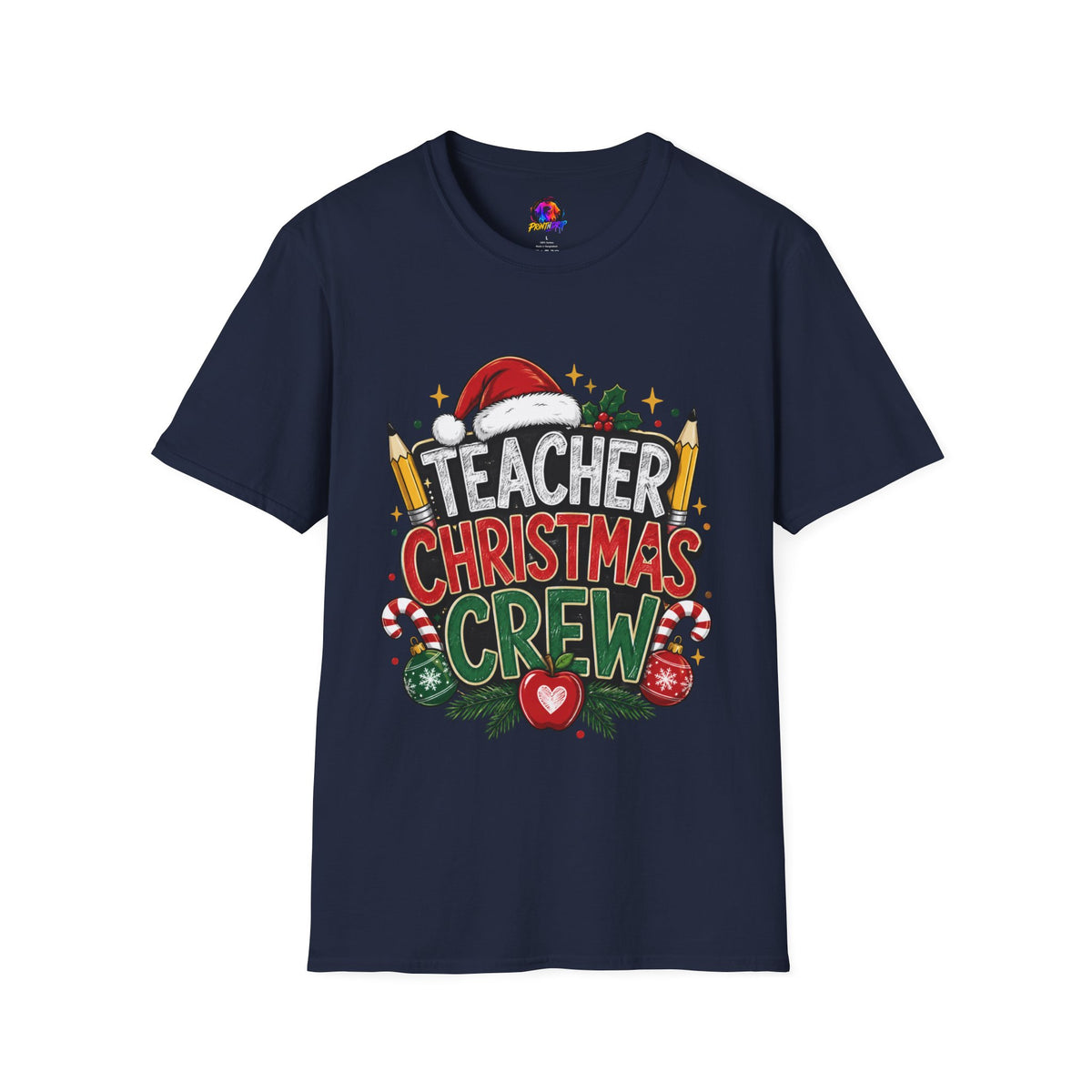 Teacher Christmas Crew T-Shirt — Holiday School Staff Tee with Santa Hat & Pencils