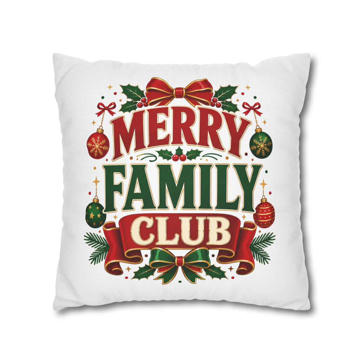 Merry Family Club Christmas Pillowcase — Festive Holiday Decorative Throw Pillow