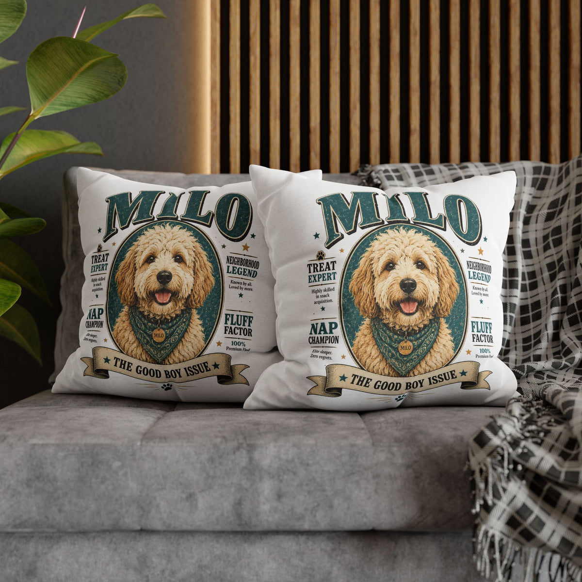 Dog Pillowcase — Personalized "Milo: The Good Boy Issue" Decorative Throw Pillowcase Milo Bailey Dog Dad Mom