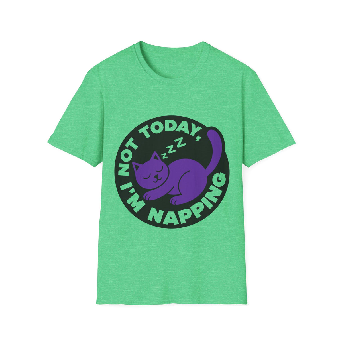 Not Today I'm Napping Purple Cat Tee - Funny Sleeping Kitten Badge Graphic T-Shirt - Trending Now - September 2026