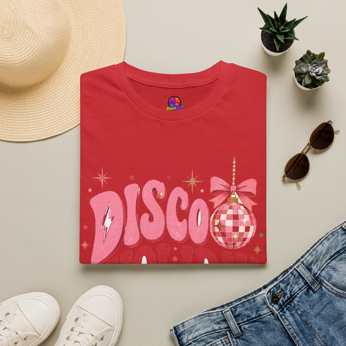 Disco Holiday T-Shirt — Retro Pink Disco Ball Christmas Tee