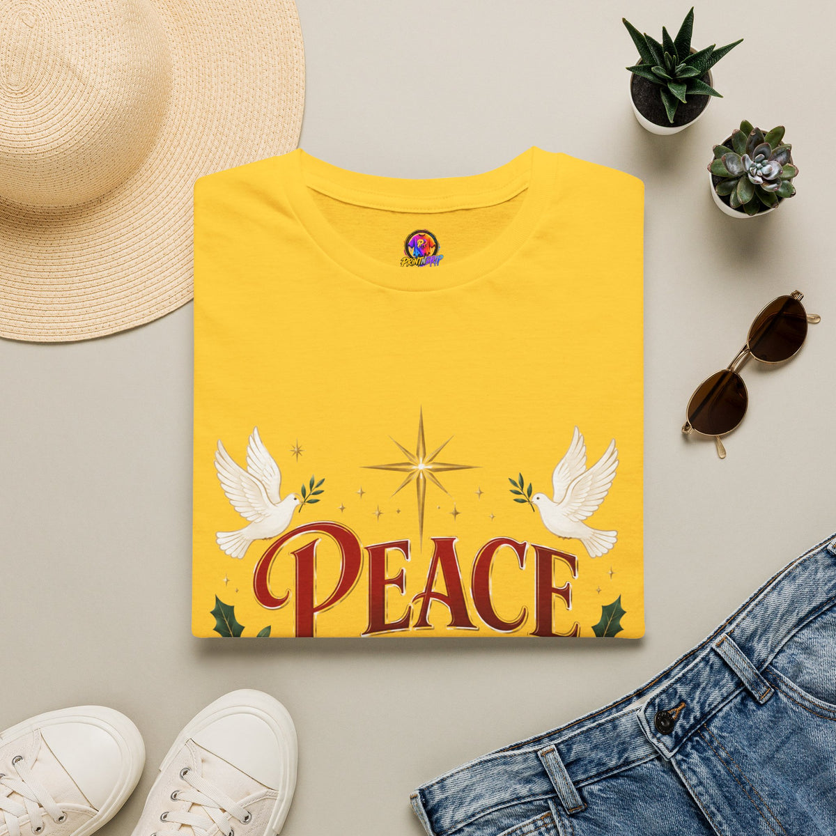 Peace on Earth T-Shirt — Holiday Dove & Star Christmas Tee