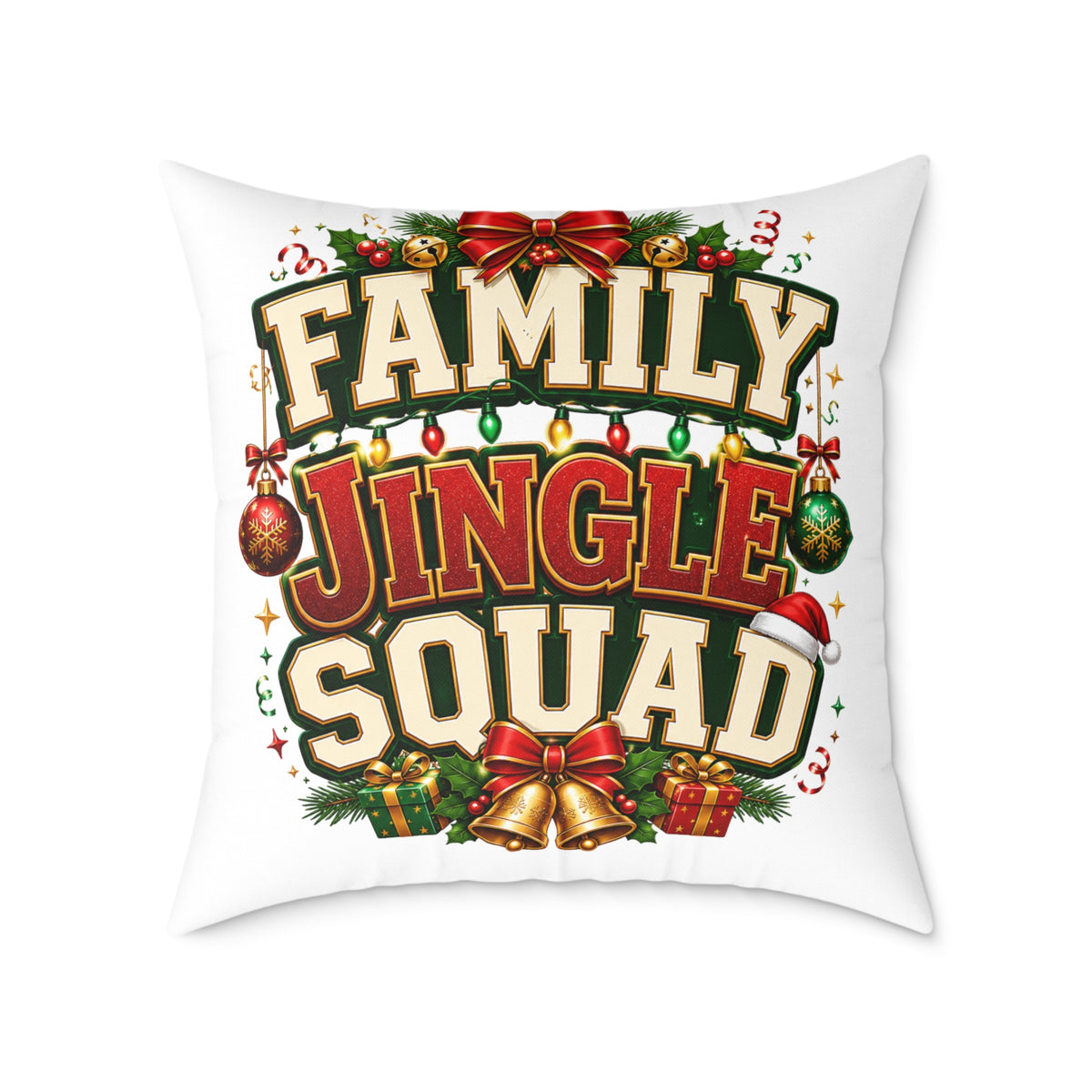 Family Jingle Squad Christmas Throw Pillow - Holiday Decorative Square Pillow