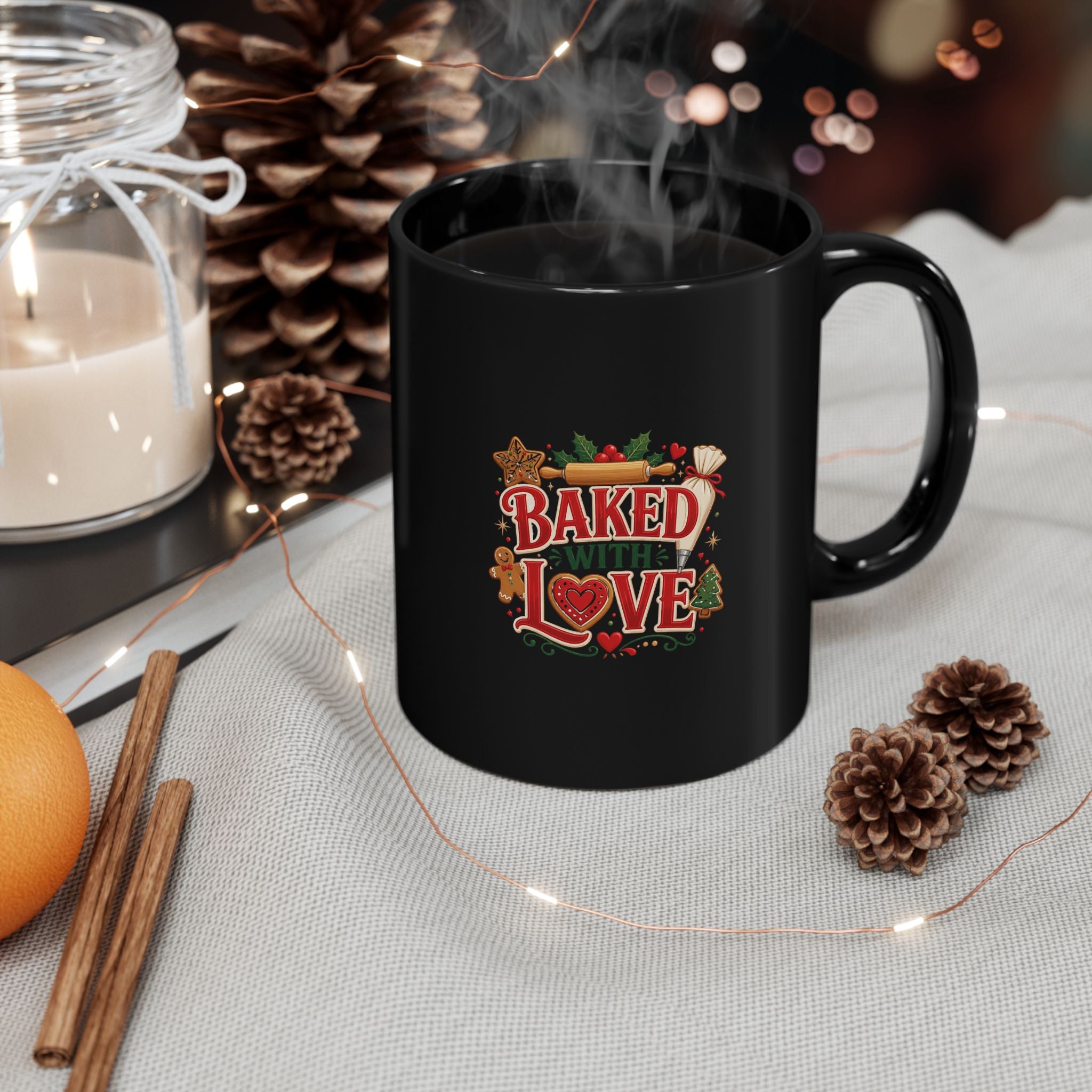 Baked With Love Mug — Black Ceramic Coffee Cup
