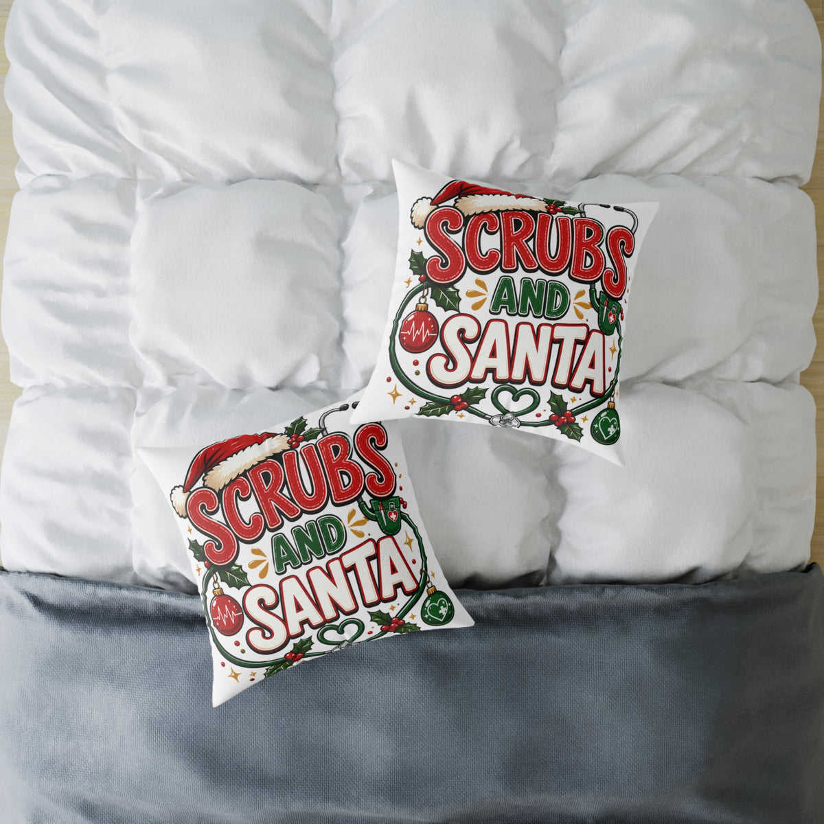 Scrubs and Santa Christmas Pillow — Holiday Nurse Throw Pillow