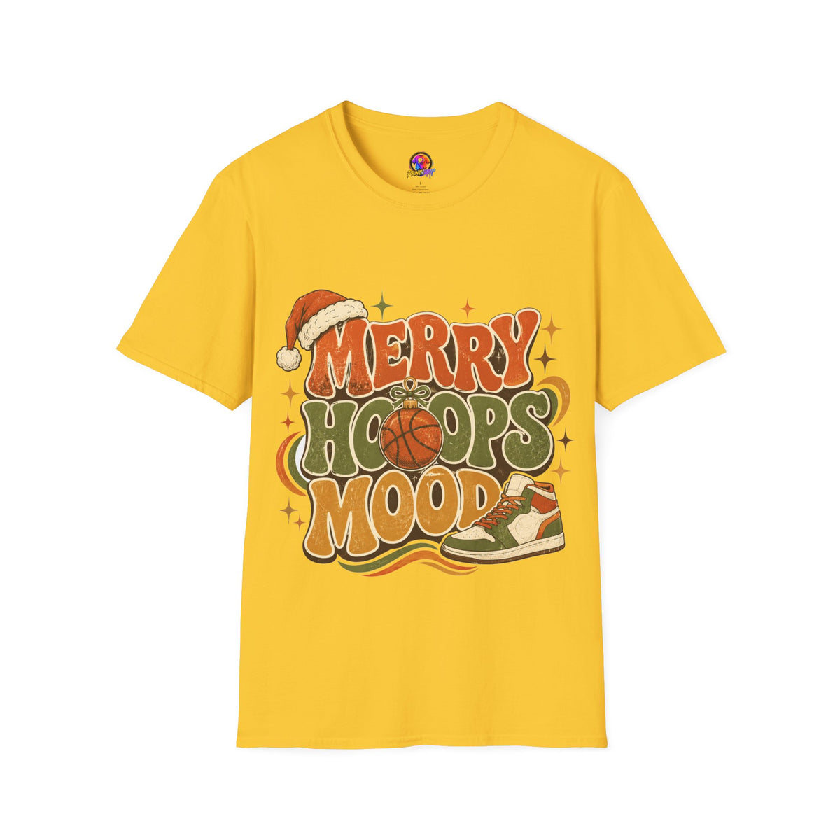 Merry Hoops Mood T-Shirt — Retro Holiday Basketball Christmas Tee