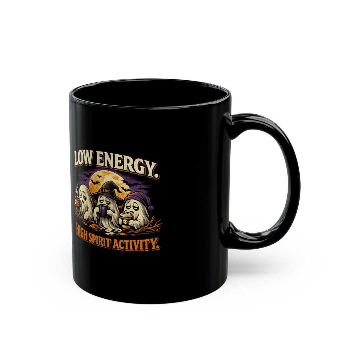 Halloween Low Energy, High Spirit Activity Black Mug — Halloween Ghosts Coffee Cup