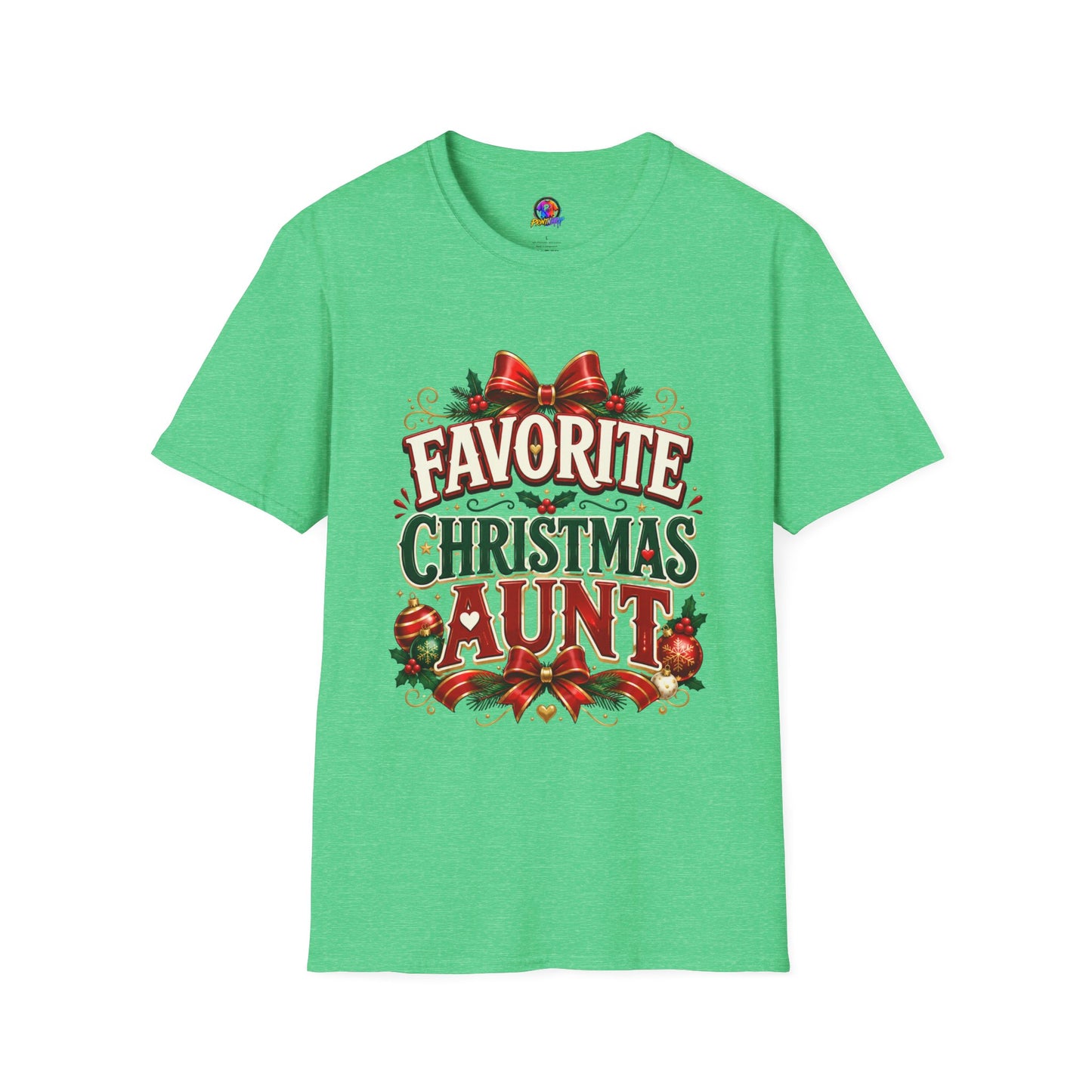 Favorite Christmas Aunt T-Shirt — Festive Holiday Auntie Tee with Bow & Holly