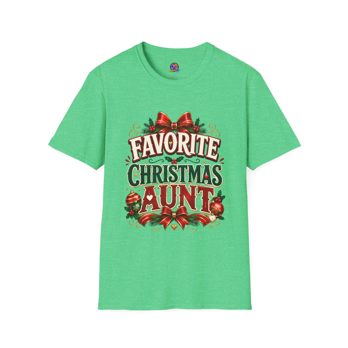 Favorite Christmas Aunt T-Shirt — Festive Holiday Auntie Tee with Bow & Holly