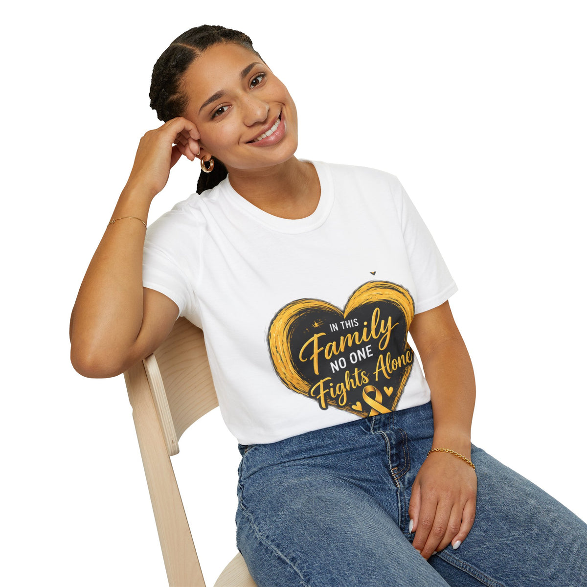 Childhood Cancer Awareness T-Shirt — "In This Family No One Fights Alone"