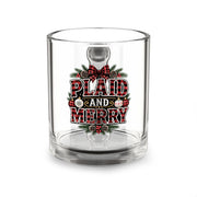 Christmas Glass Mug 10 oz Glass Mug — "Plaid and Merry" Holiday Plaid Christmas Coffee Mug, 10oz