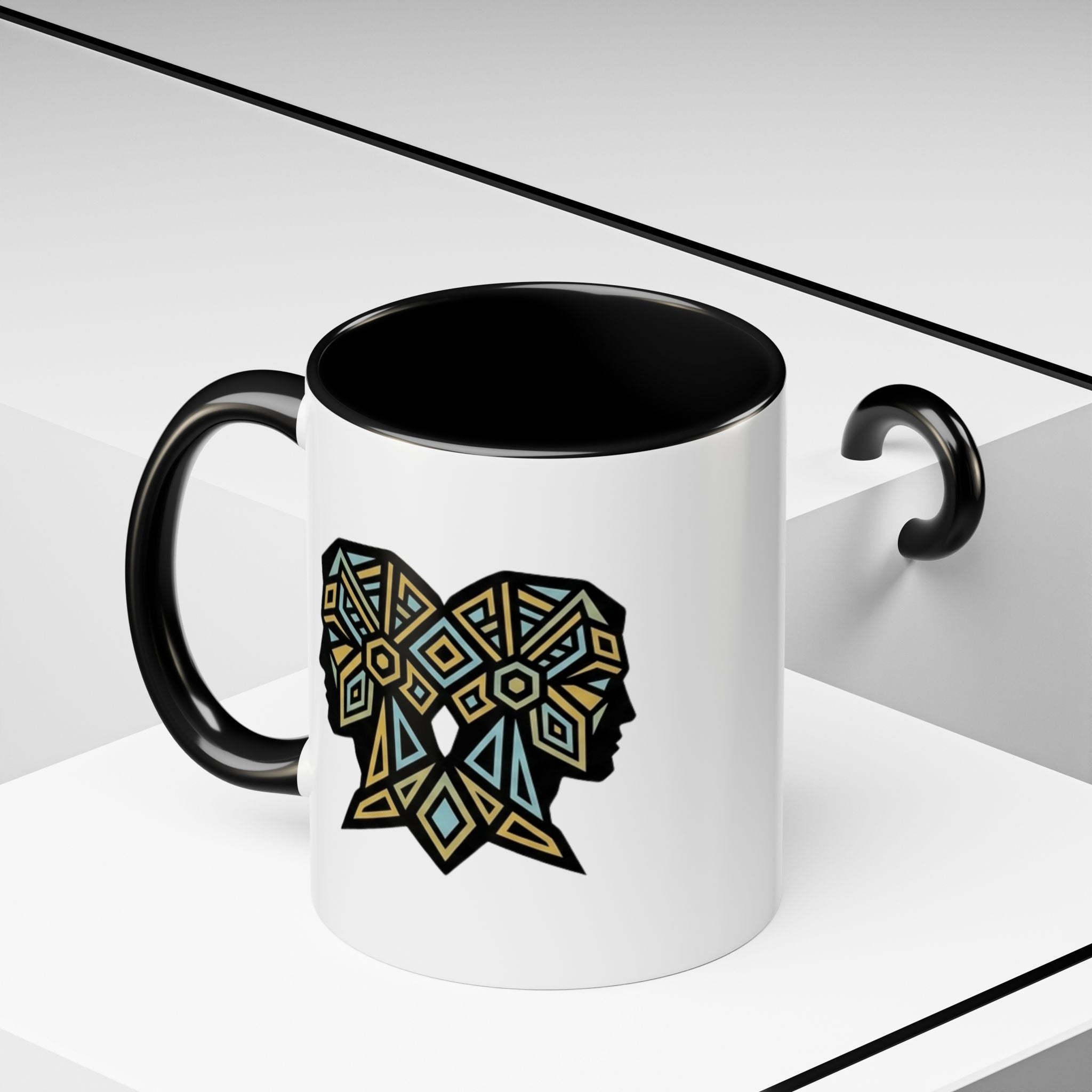 Geometric Elephant Accent Coffee Mug — Tribal Mosaic Design