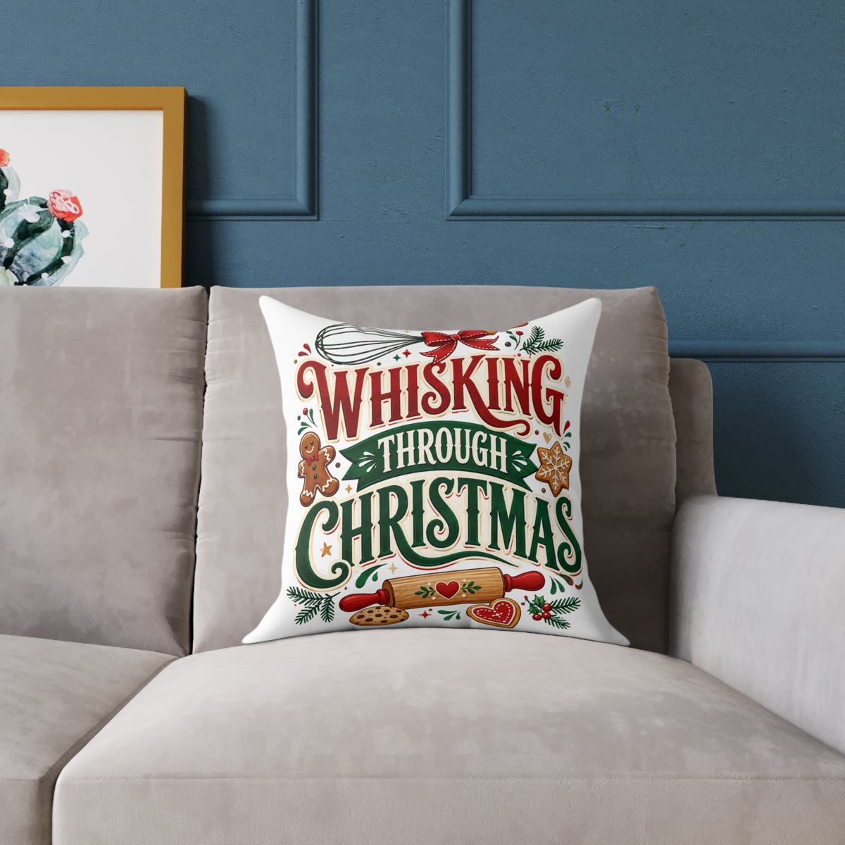 Whisking Through Christmas Pillow — Festive Baking Holiday Throw Pillow