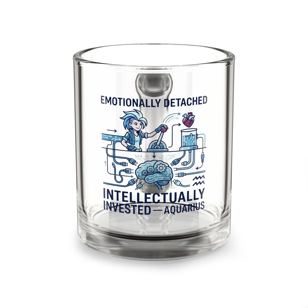 Aquarius Zodiac Coffee Mug Glass Mug — “Emotionally Detached, Intellectually Invested” Aquarius Zodiac Coffee Mug
