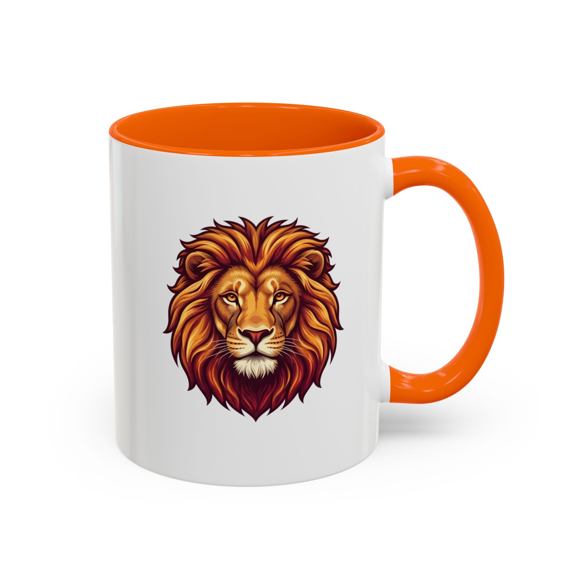 Lion Head Accent Coffee Mug — Bold Tribal Lion Face Design,