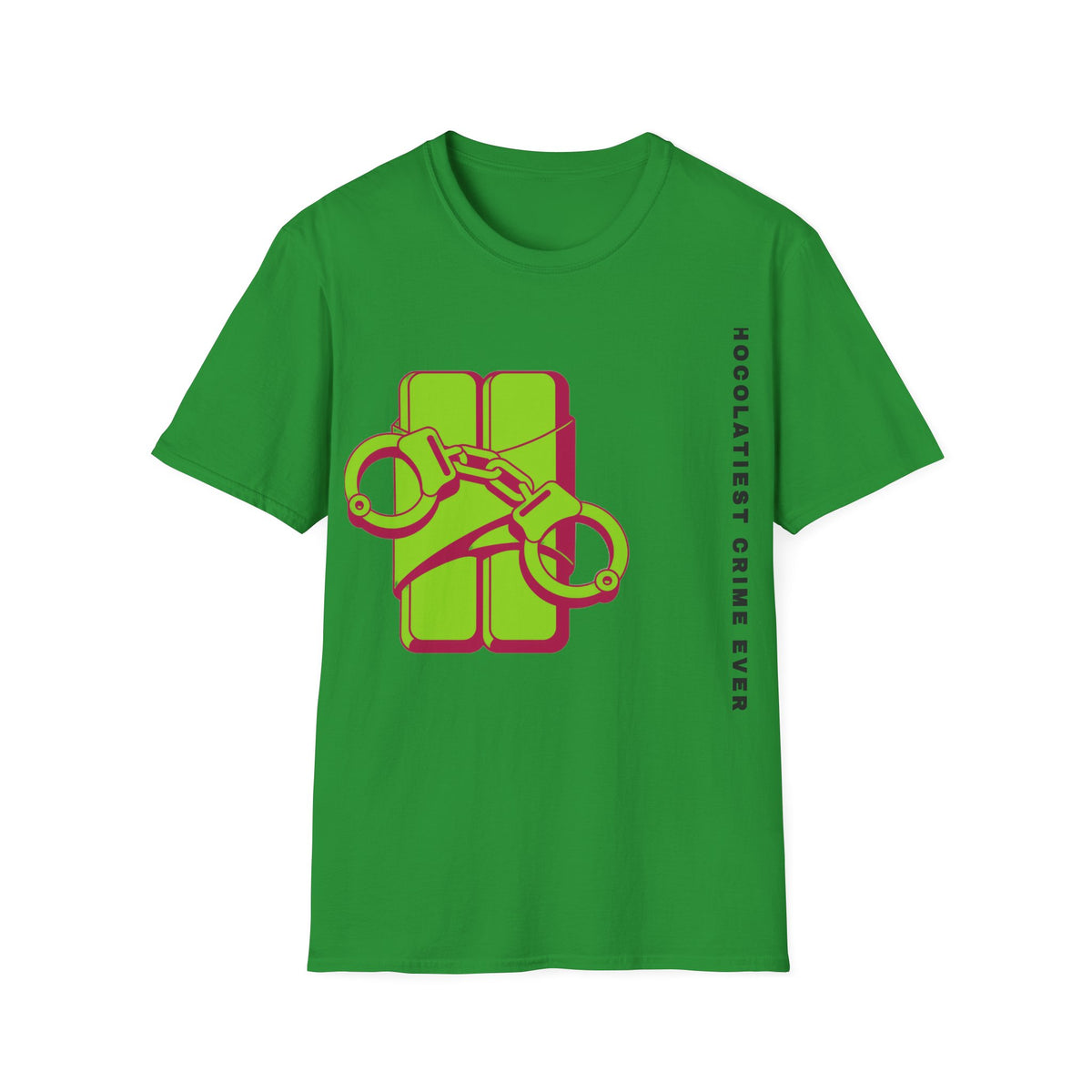Chocolateie Graphic T‑Shirt — Green Candy Bar with Handcuffs Design - Trending Now - September 2026