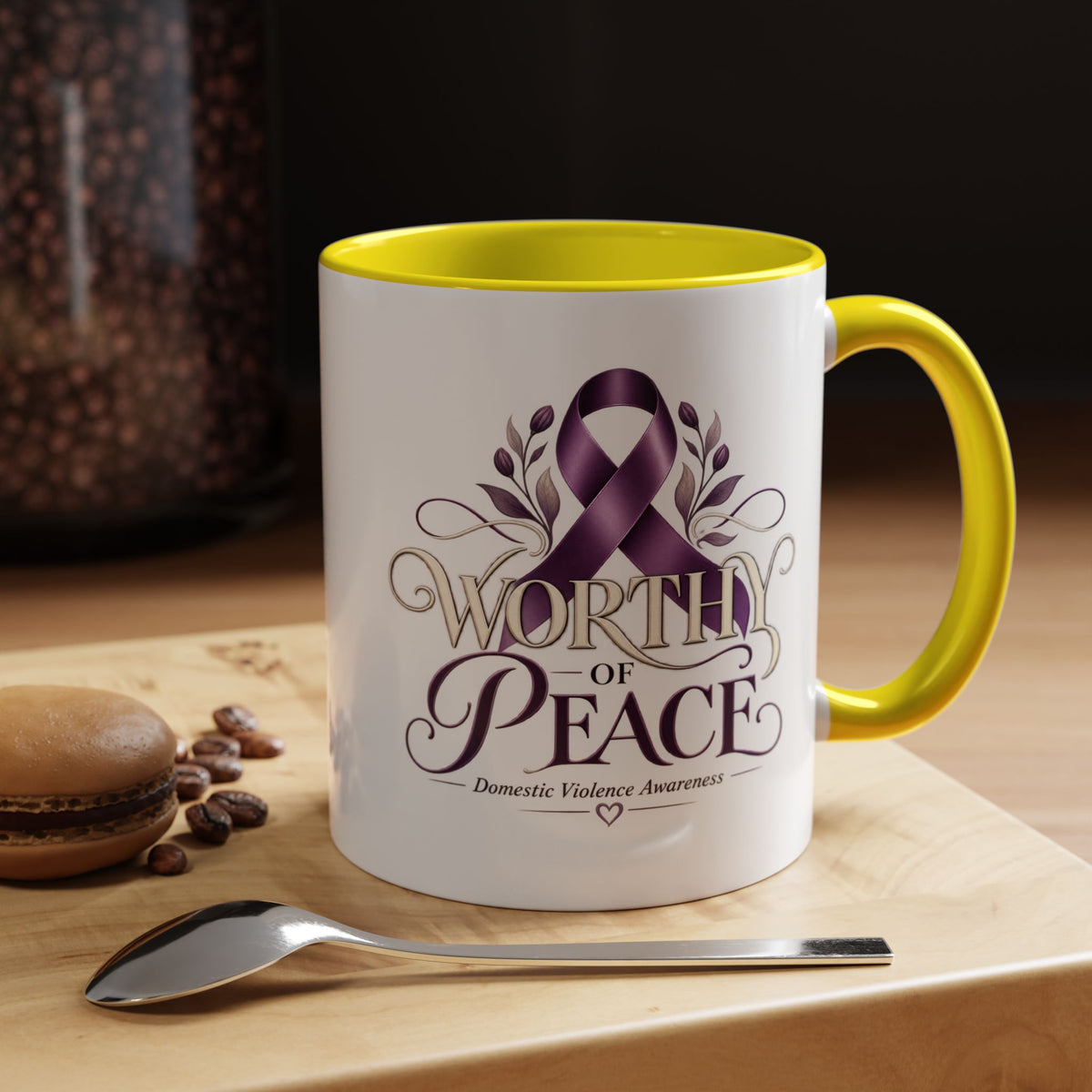 Worth of Peace Accent Coffee Mug — Domestic Violence Awareness Ribbon (11/15oz)