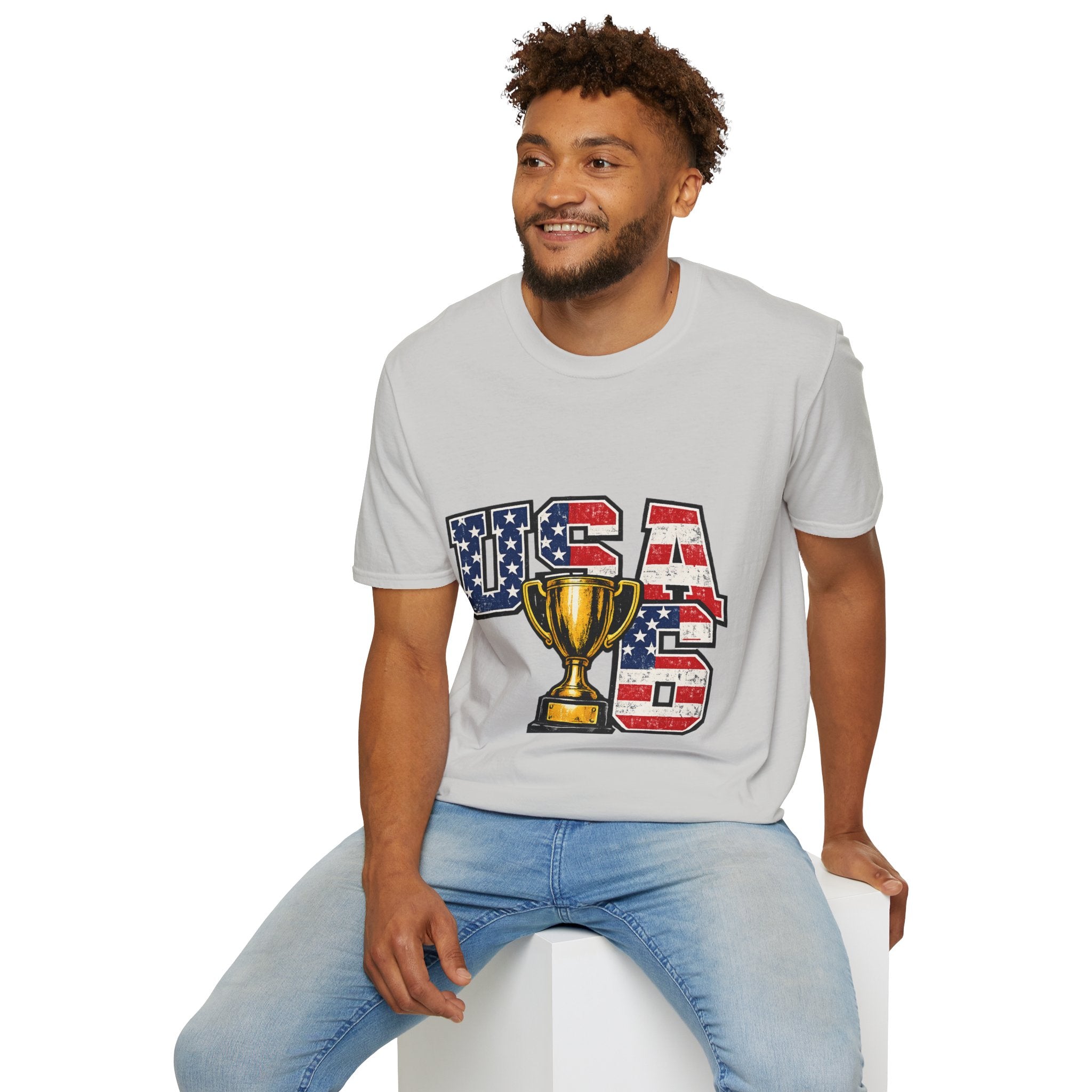 USA Trophy T-Shirt — Patriotic American Flag Graphic Tee