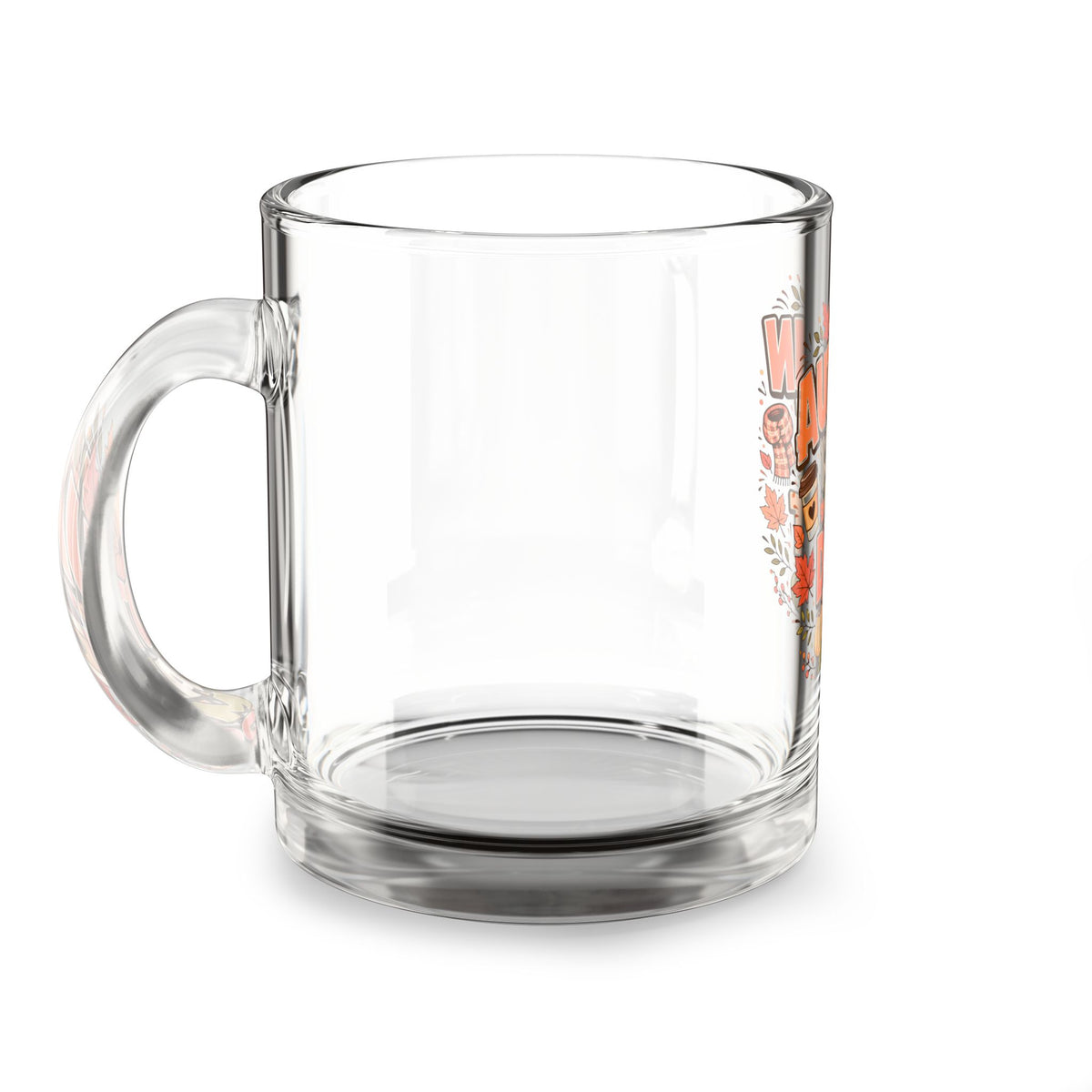 Glass Mug — Thanksgiving  Glass Mug — "Autumn Made Me Do It" Fall Coffee Cup | 10oz Seasonal Pumpkin Leaves Design
