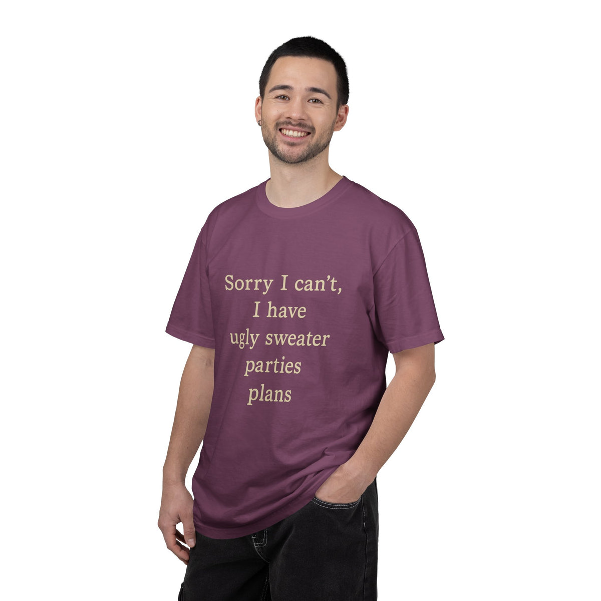 Funny Holiday Party Tee — "Sorry I can't, I have ugly sweater parties plans" T-Shirt - Trending Now - October 2026