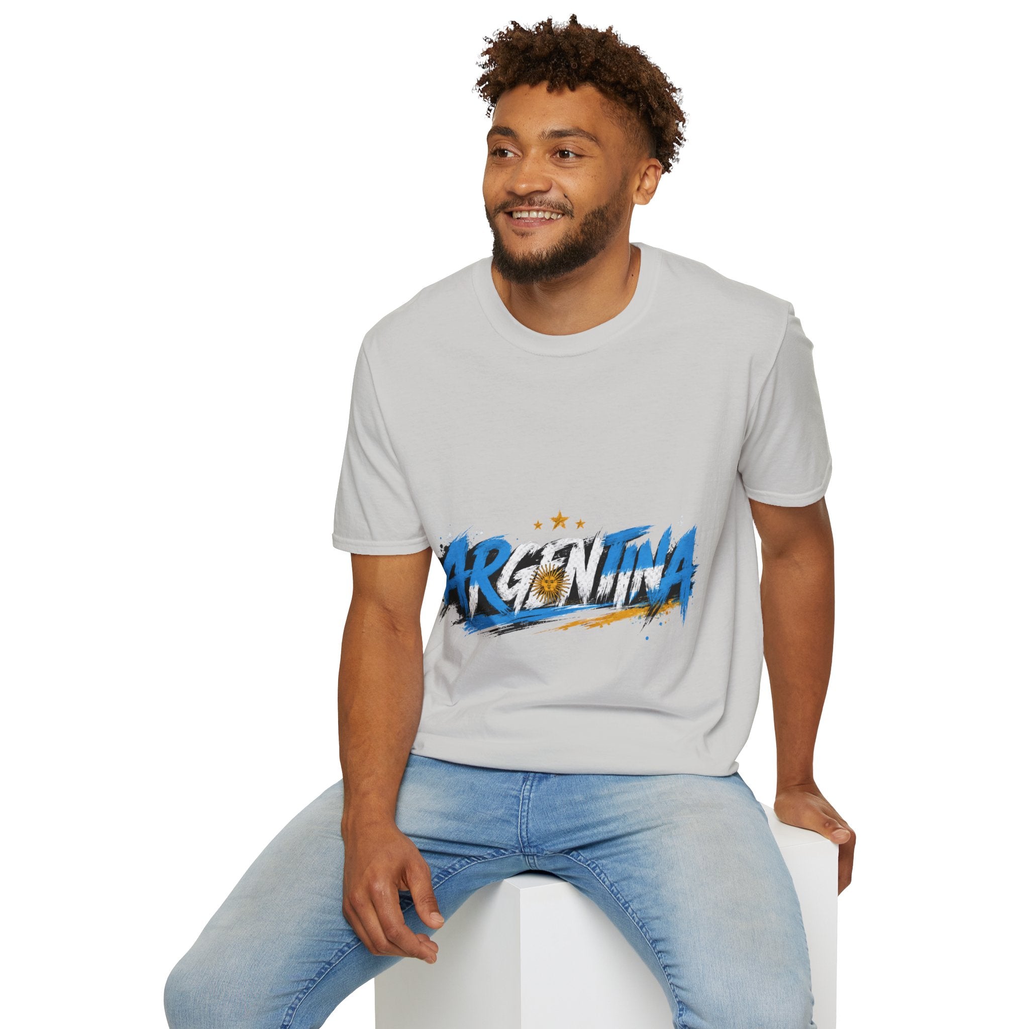 Argentina Graffiti T-Shirt — Soccer Fan Tee with Three Stars & Sun Emblem