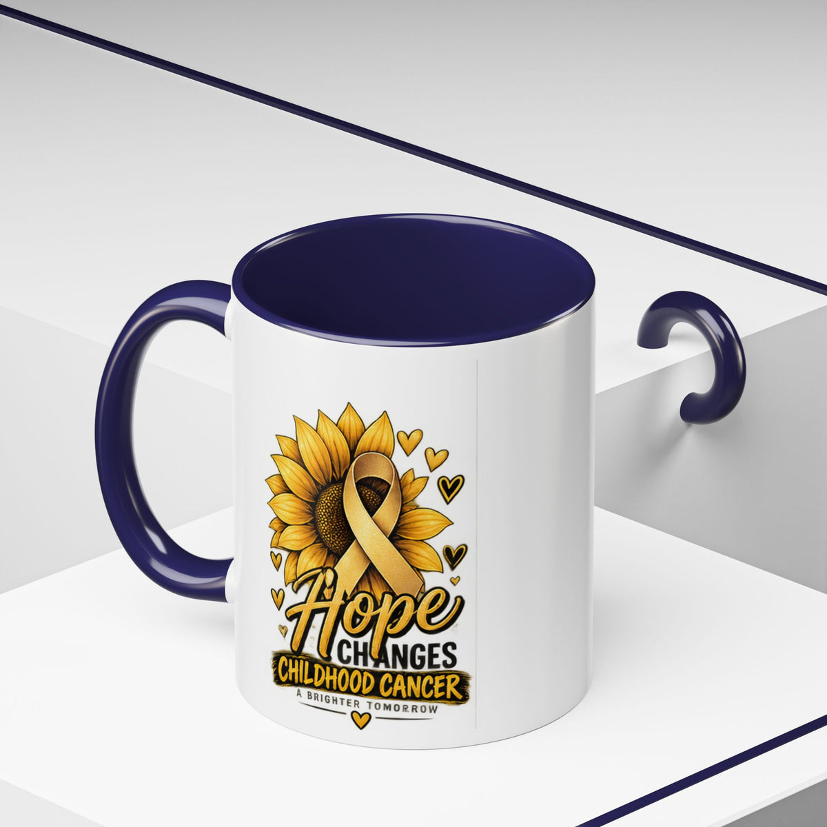 Hope Changes Childhood Cancer Mug – Gold Ribbon Sunflower Accent Coffee Cup (11/15oz)