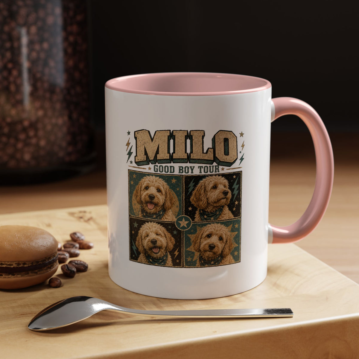 Milo Bailey Dog Dad Mom Personalized Dog Mug — "Milo: Good Boy Tour" Photo Accent Coffee Mug