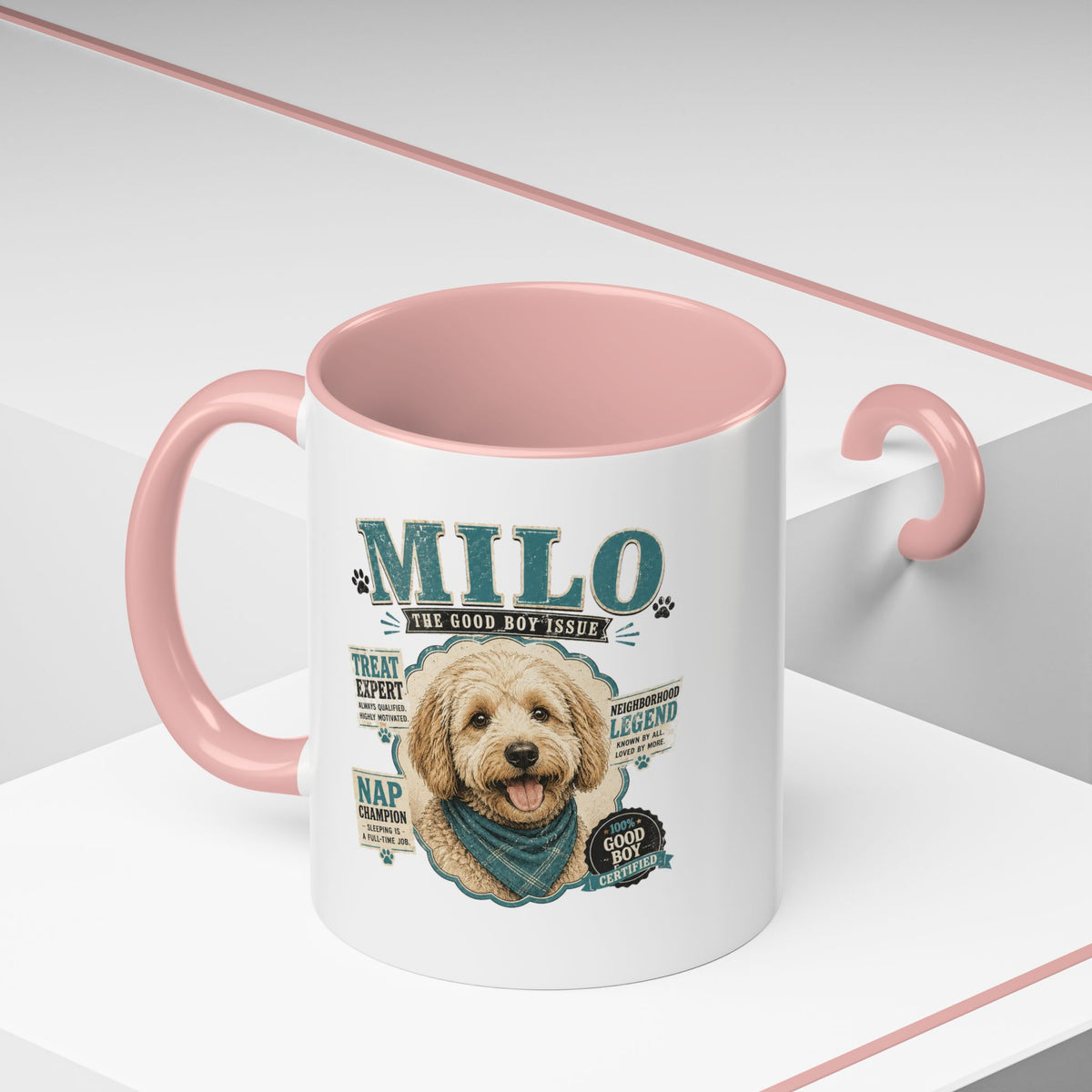 Milo Bailey Dog Dad Mom Personalized Dog Mug — "Milo The Good Boy" Accent Coffee Mug